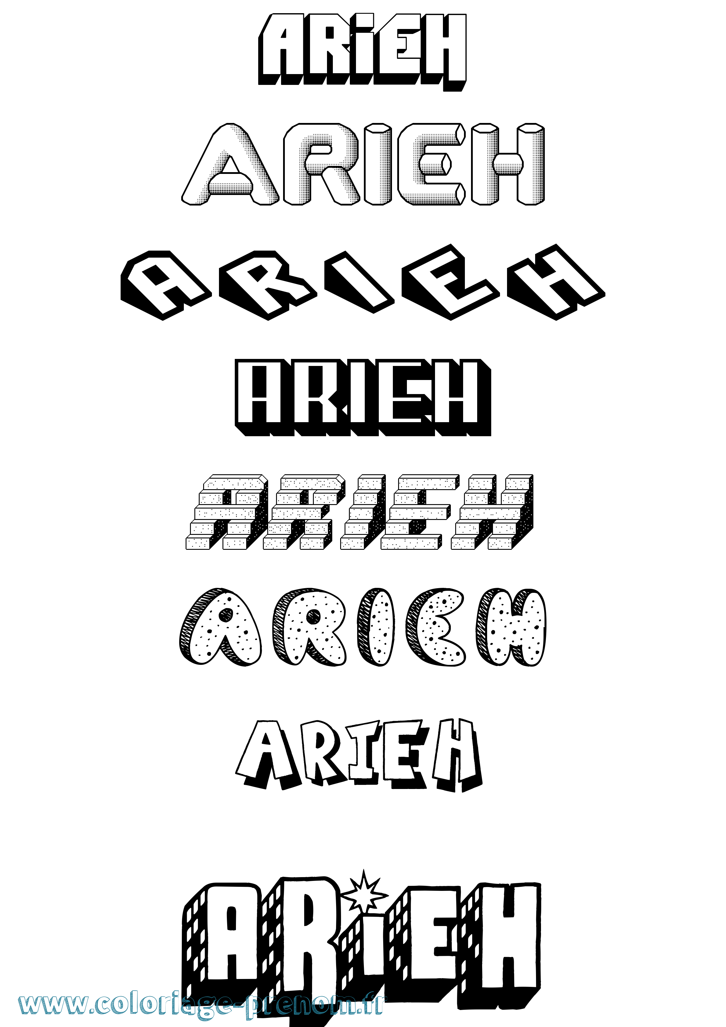 Coloriage Arieh Effet 3D Coloriage prénom Arieh Effet 3D
