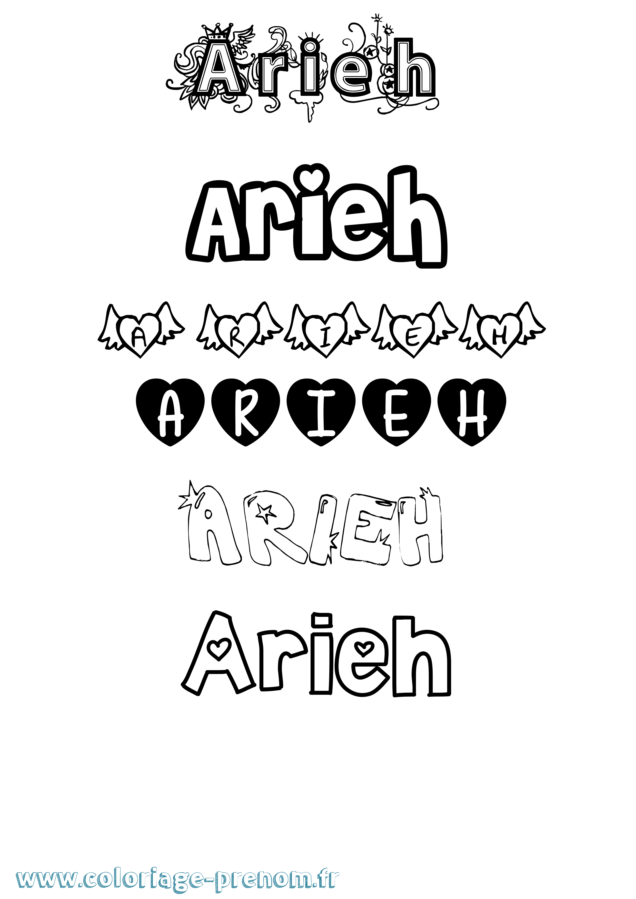 Coloriage Arieh Girly Coloriage prénom Arieh Girly