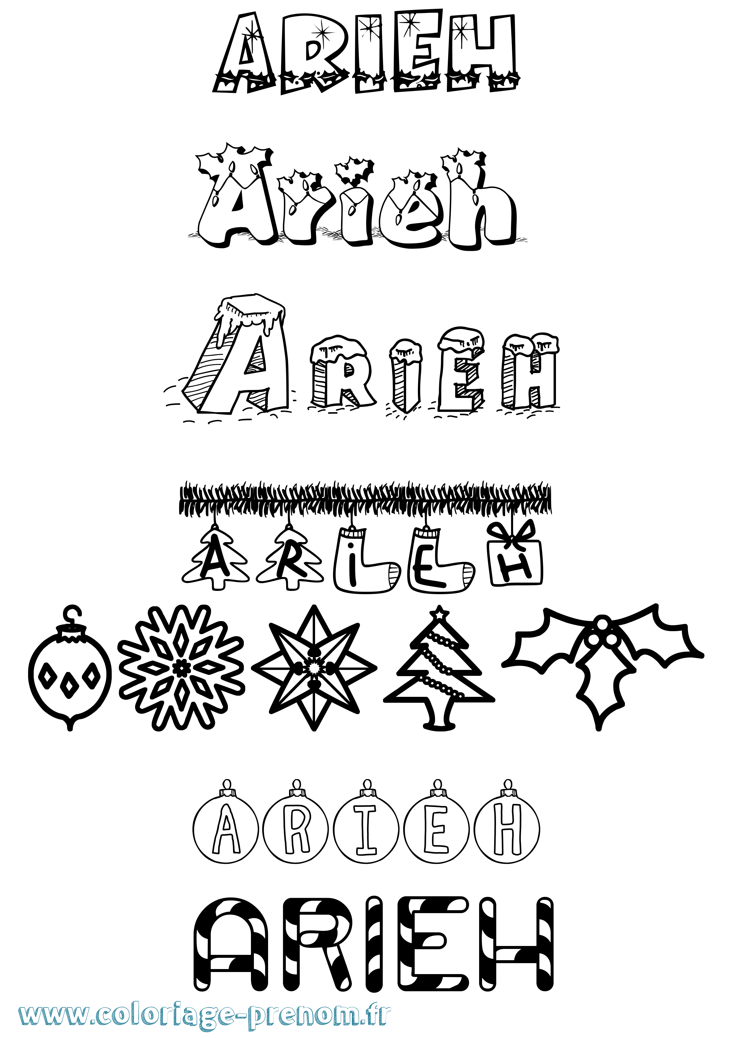 Coloriage Arieh Noël Coloriage prénom Arieh Noël