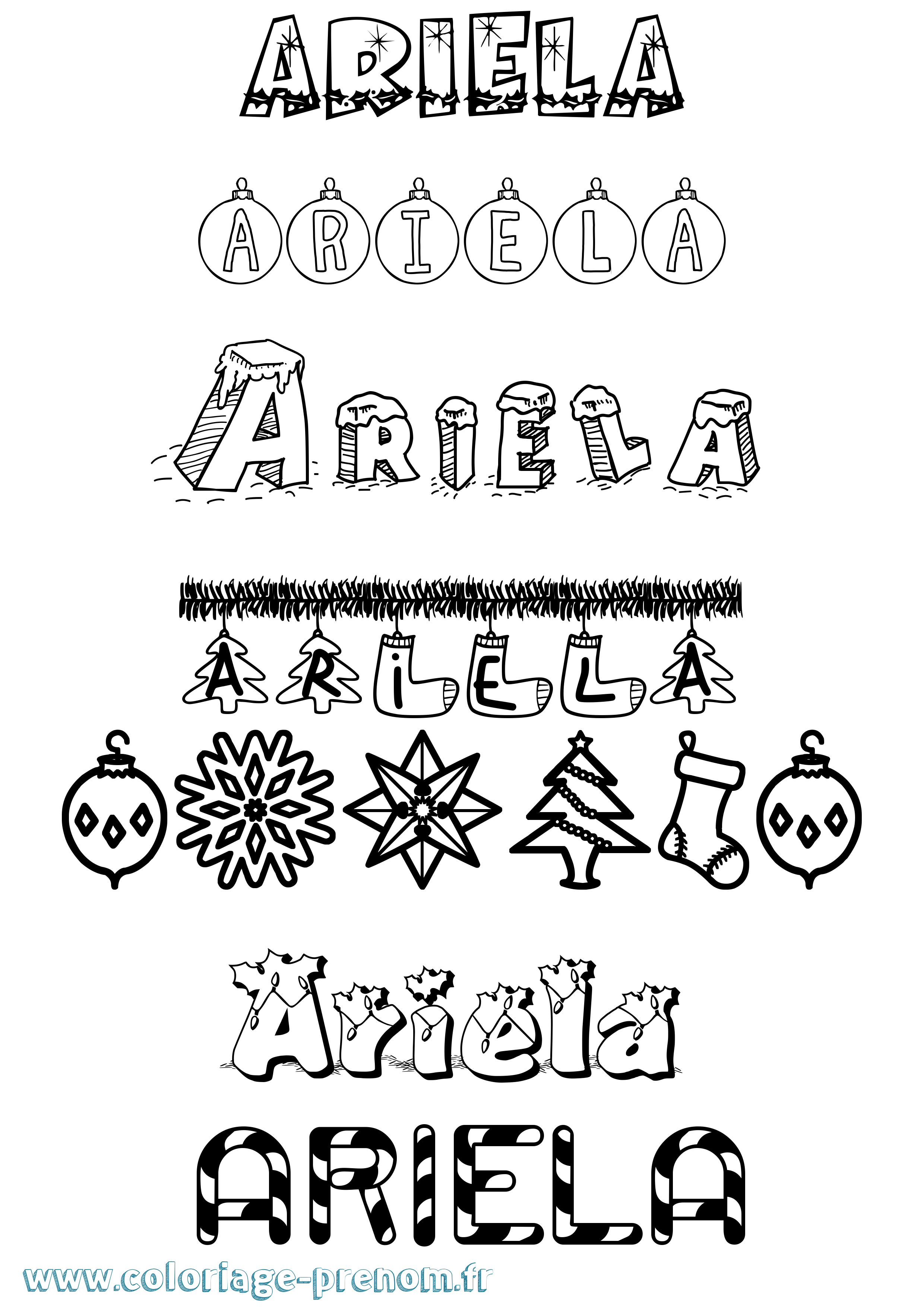 Coloriage Ariela Noël Coloriage prénom Ariela Noël