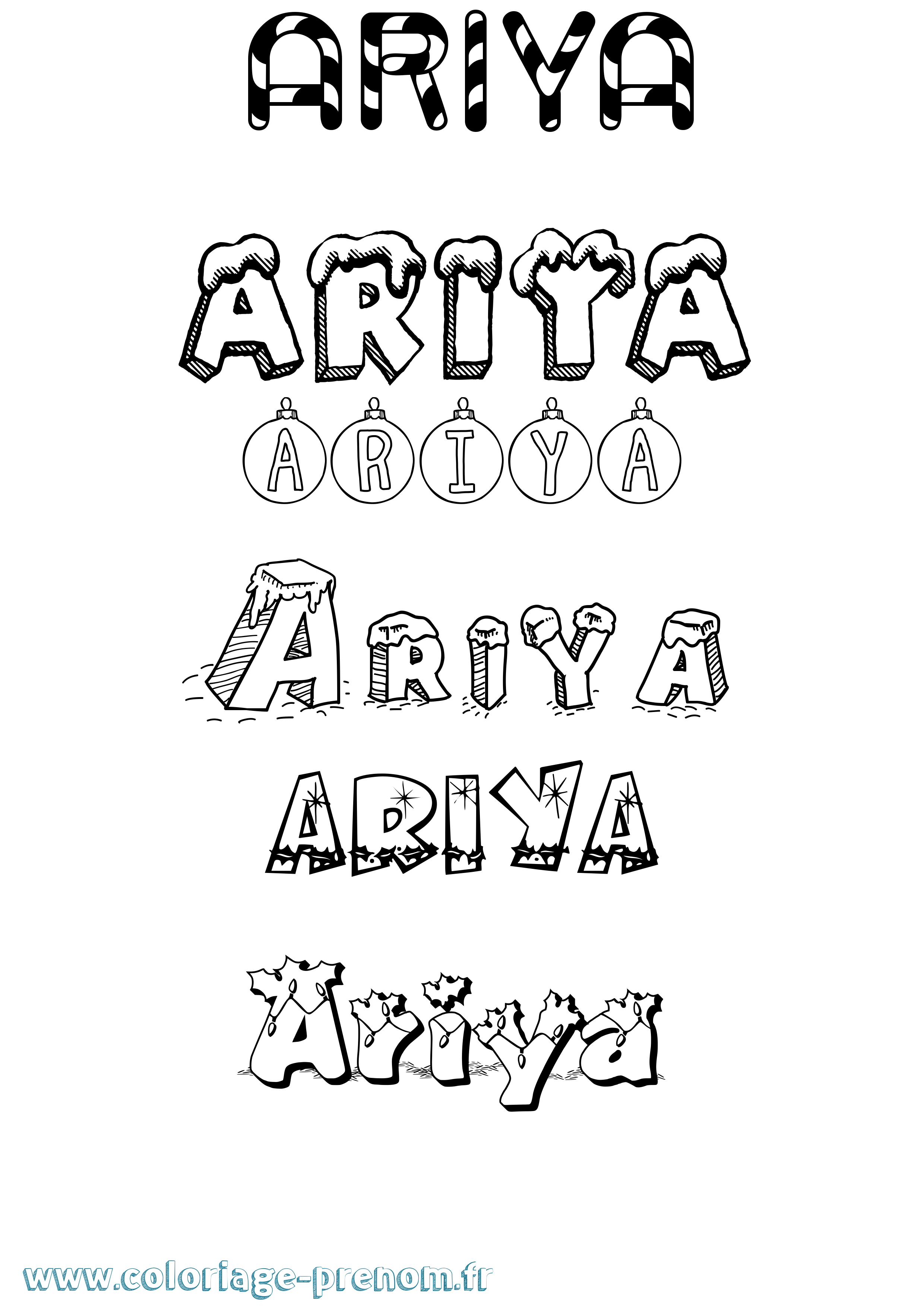 Coloriage Ariya Noël Coloriage prénom Ariya Noël