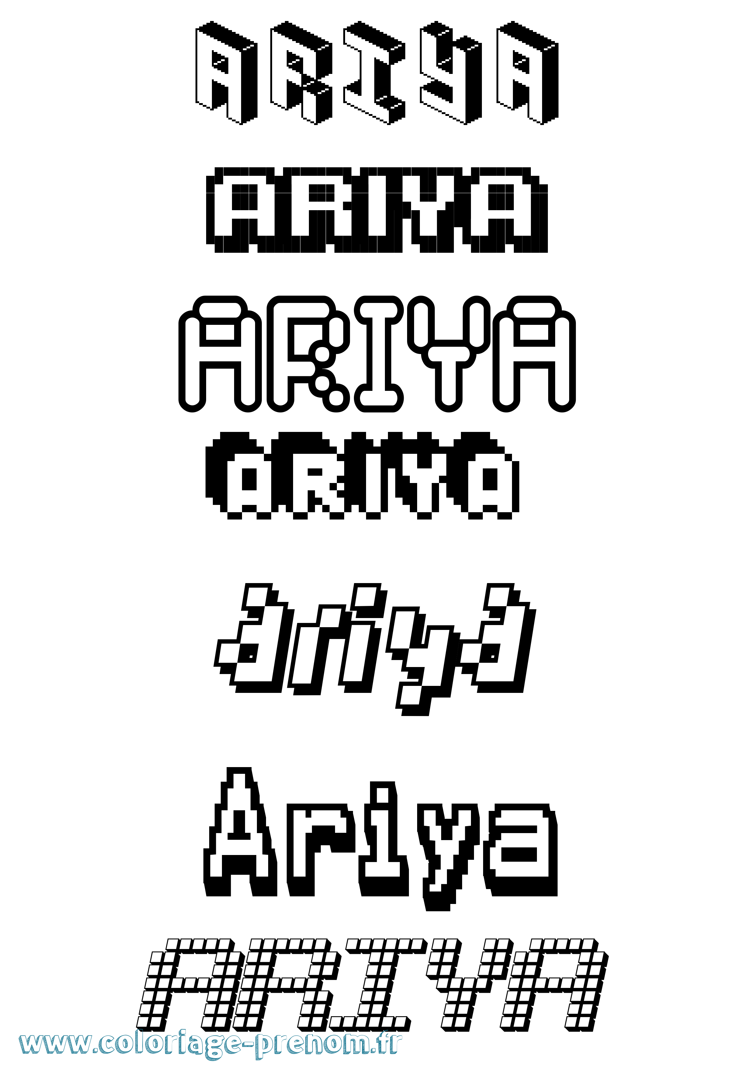 Coloriage Ariya Pixel Coloriage prénom Ariya Pixel