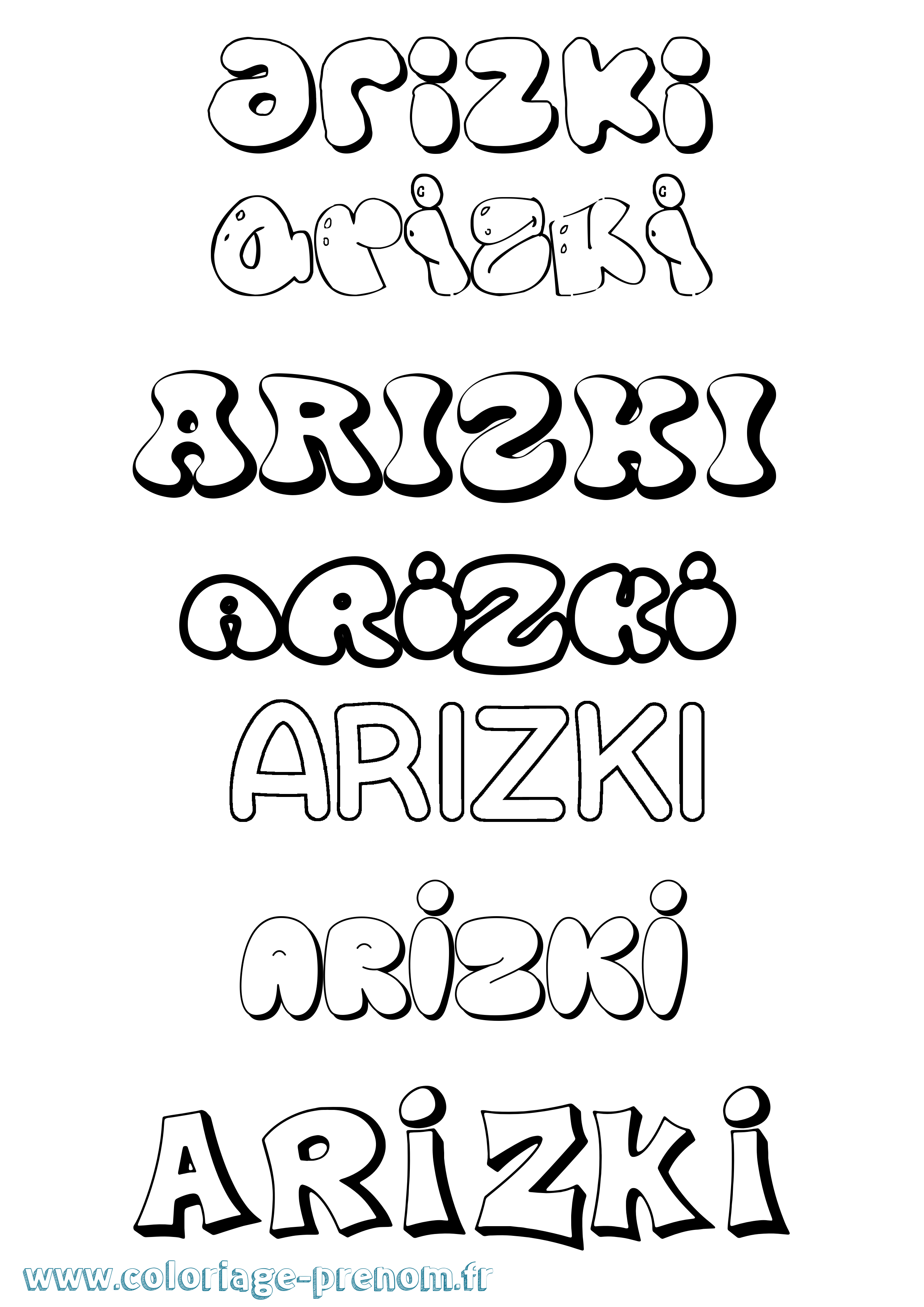 Coloriage Arizki Bubble Coloriage prénom Arizki Bubble