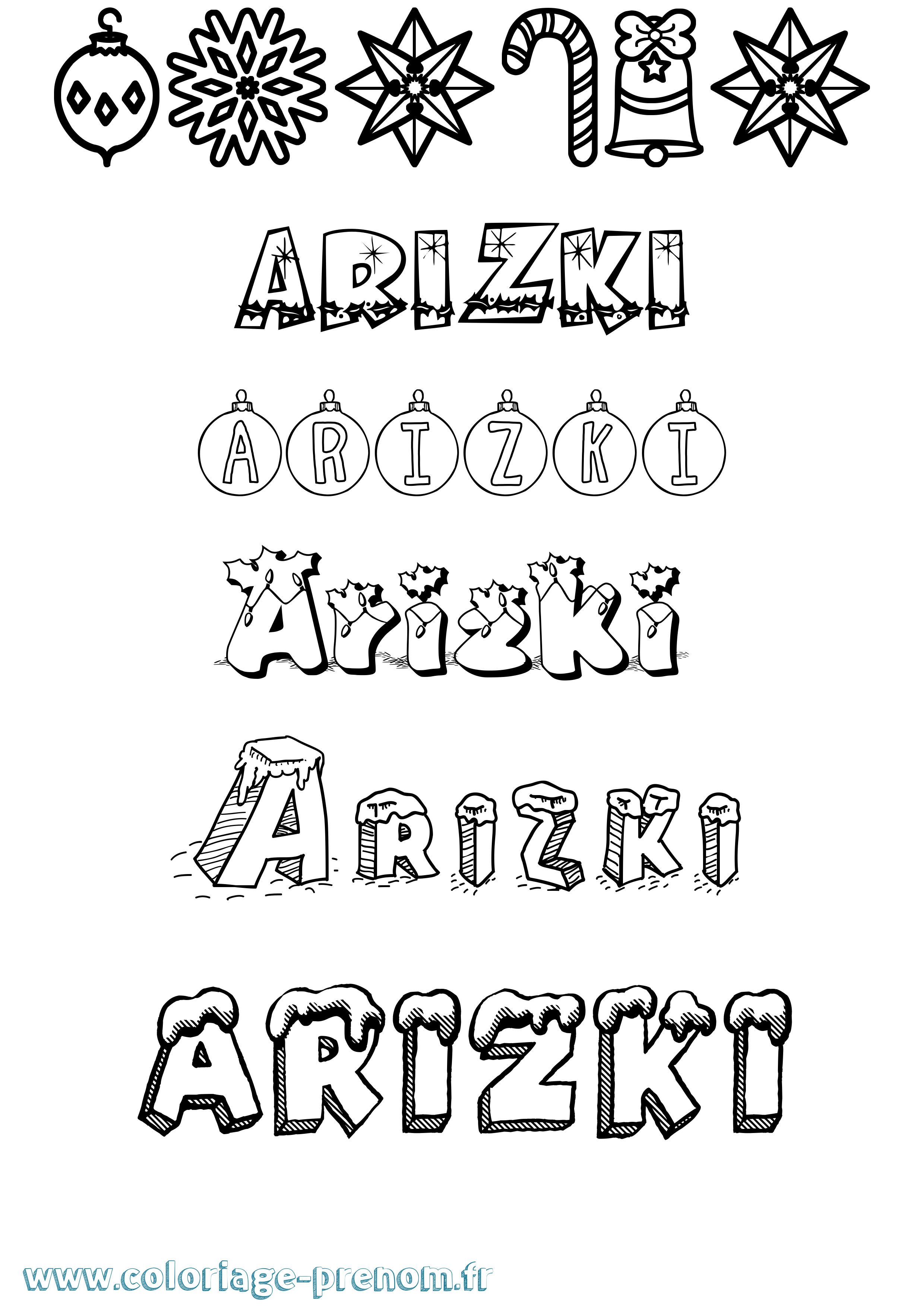 Coloriage Arizki Noël Coloriage prénom Arizki Noël