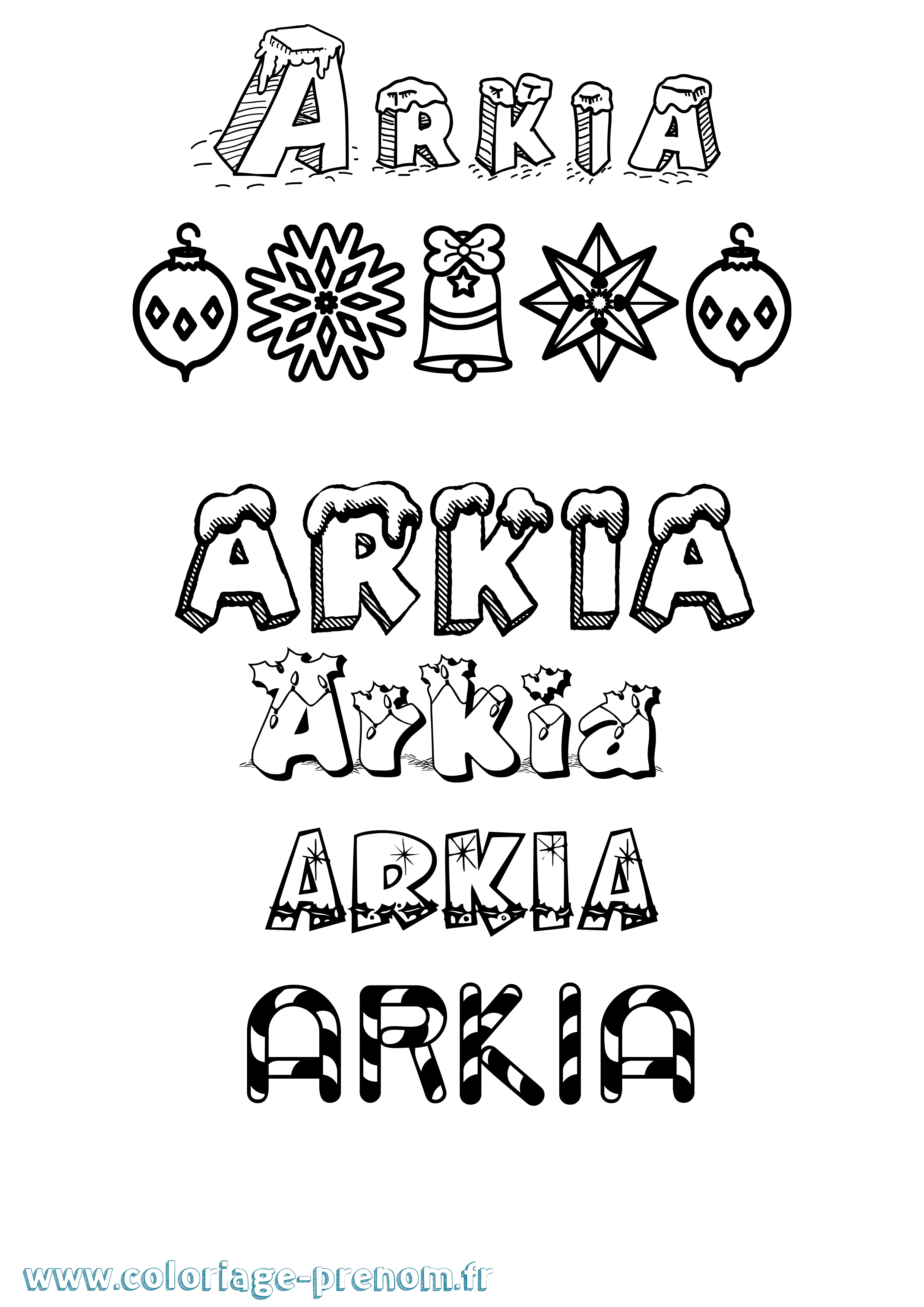 Coloriage Arkia Noël Coloriage prénom Arkia Noël