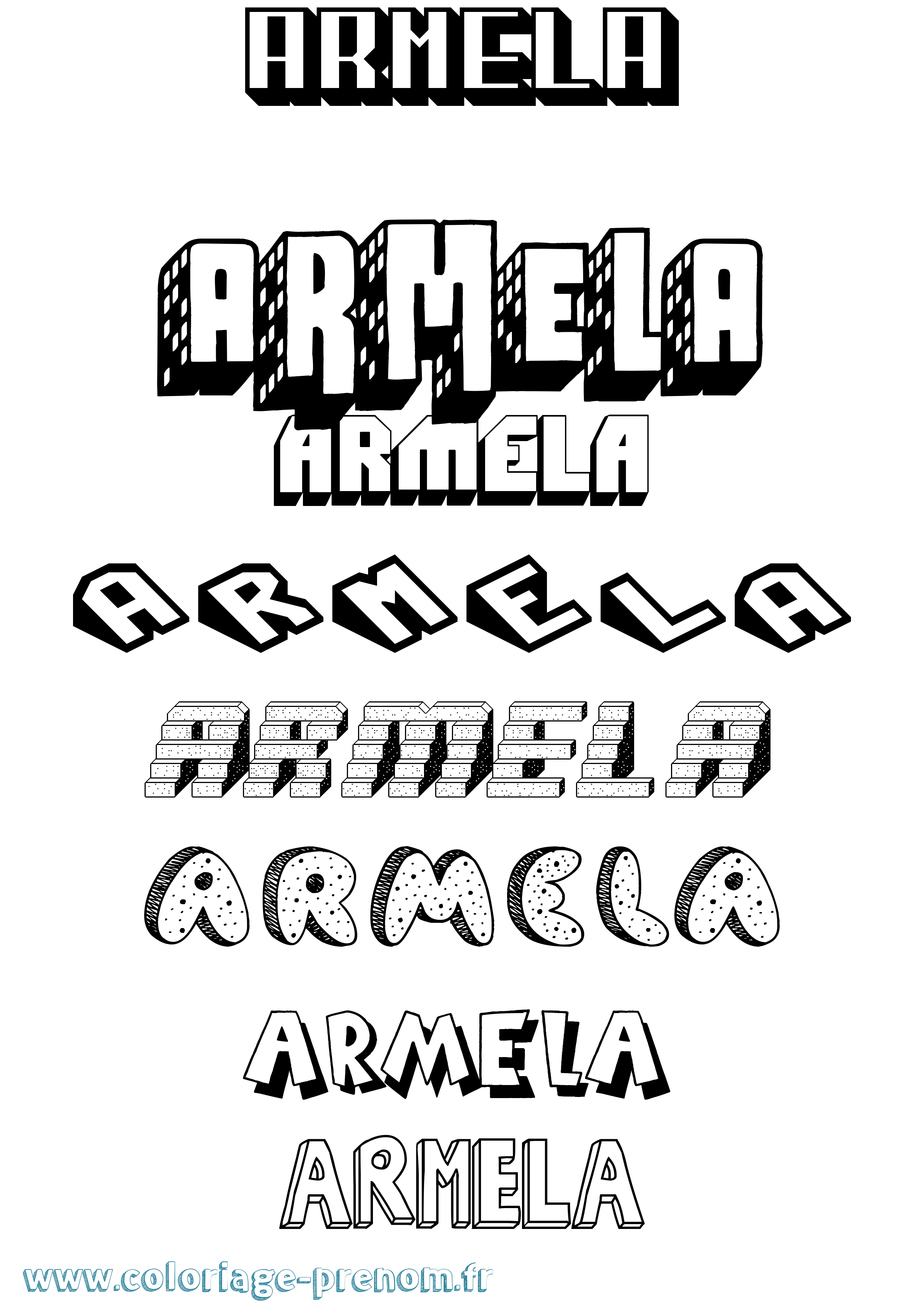 Coloriage Armela Effet 3D Coloriage prénom Armela Effet 3D