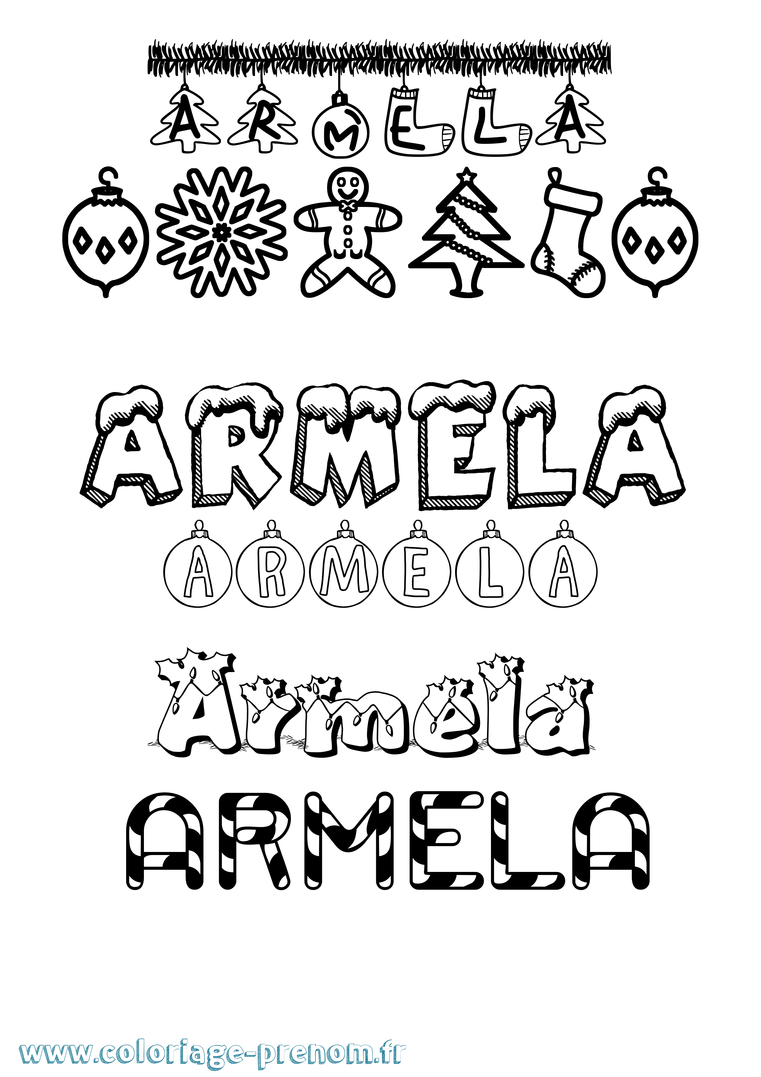 Coloriage Armela Noël Coloriage prénom Armela Noël