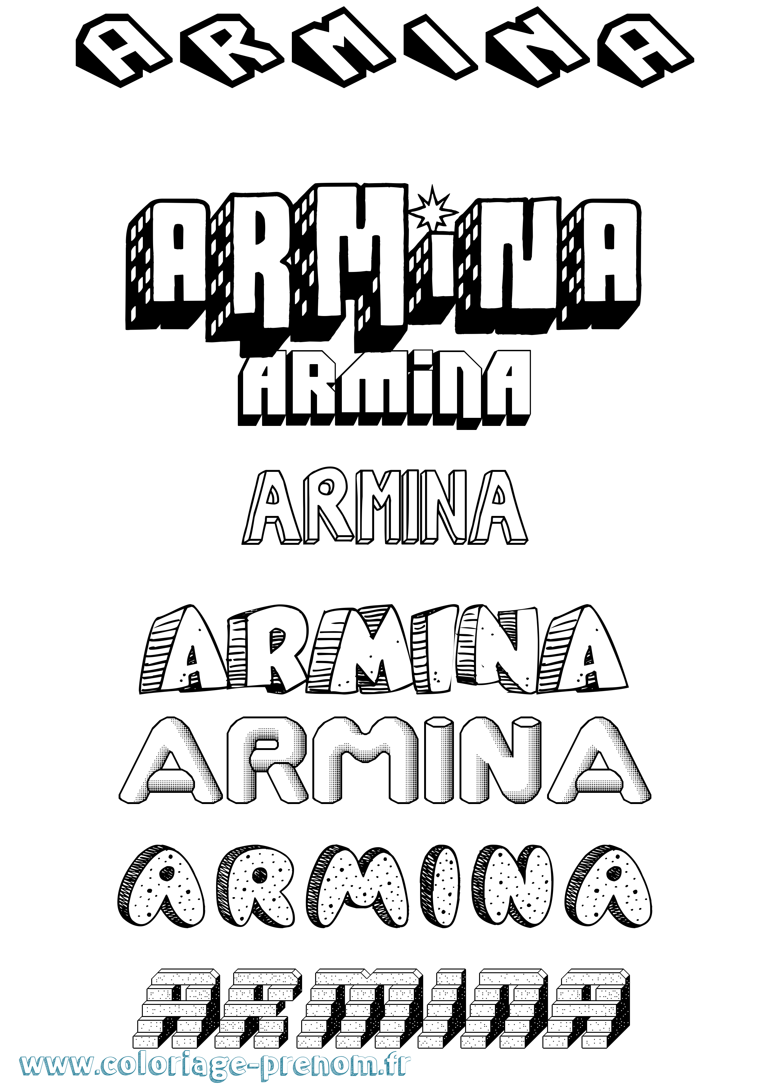 Coloriage Armina Effet 3D Coloriage prénom Armina Effet 3D
