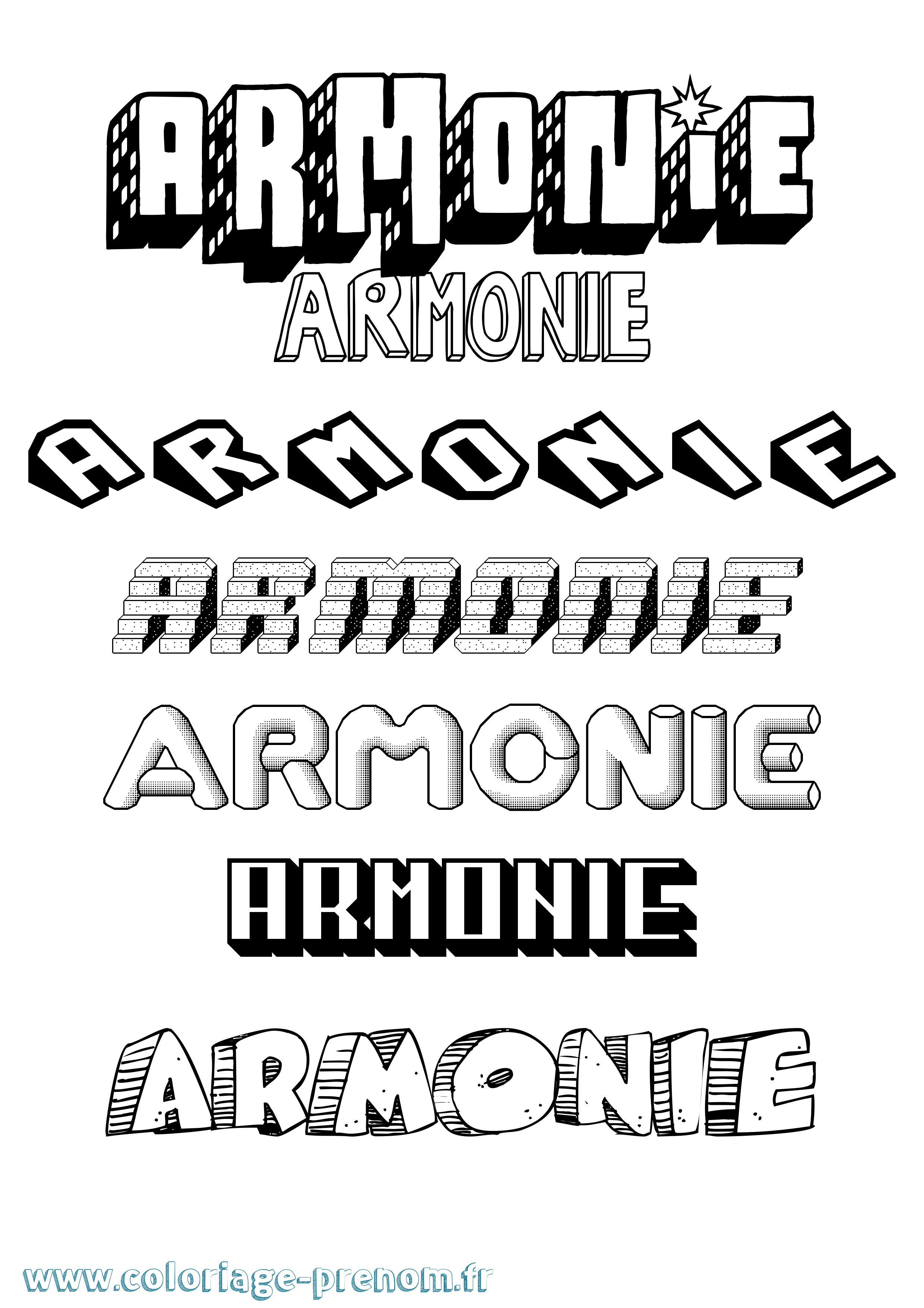 Coloriage Armonie Effet 3D Coloriage prénom Armonie Effet 3D
