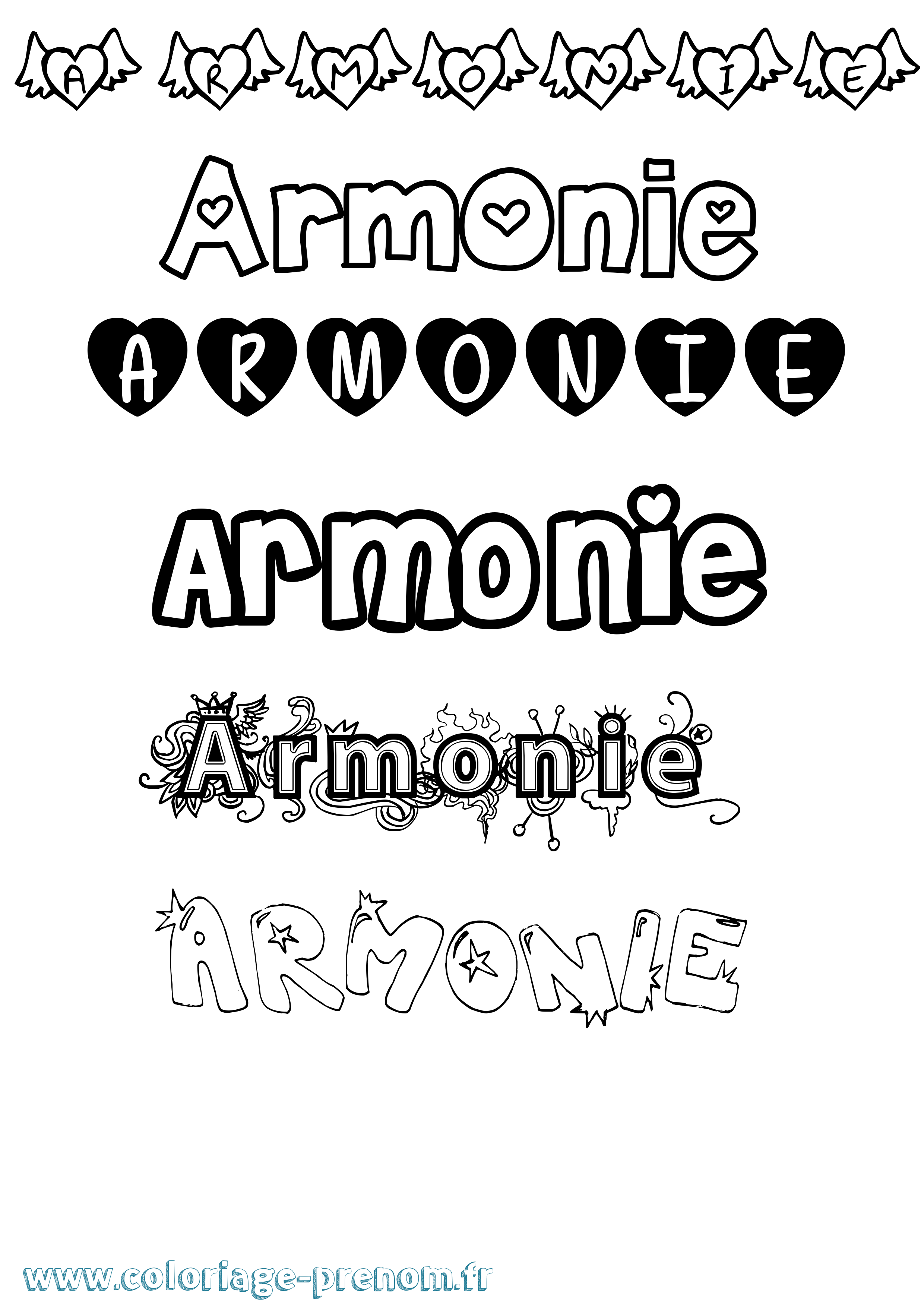 Coloriage Armonie Girly Coloriage prénom Armonie Girly