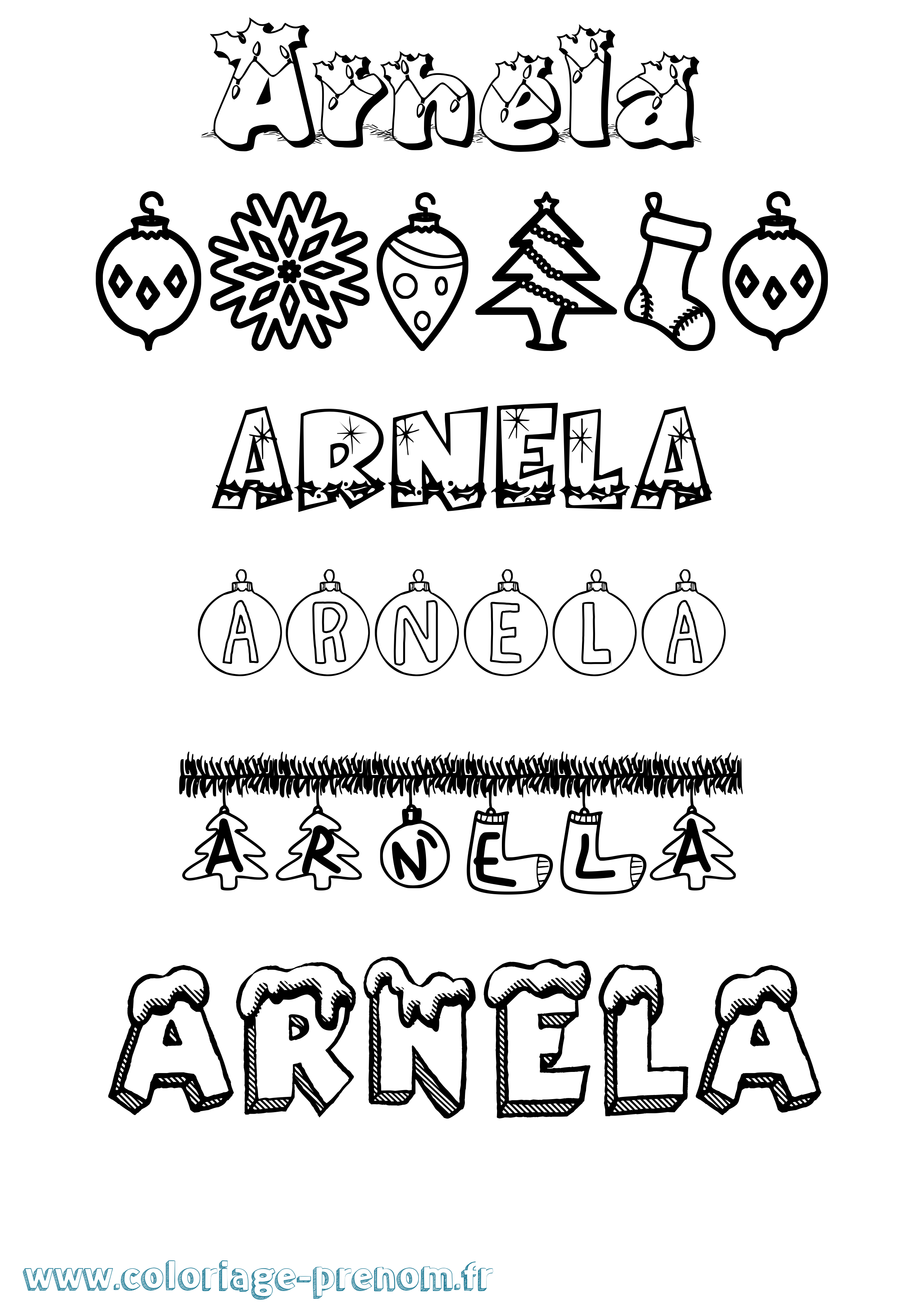 Coloriage Arnela Noël Coloriage prénom Arnela Noël