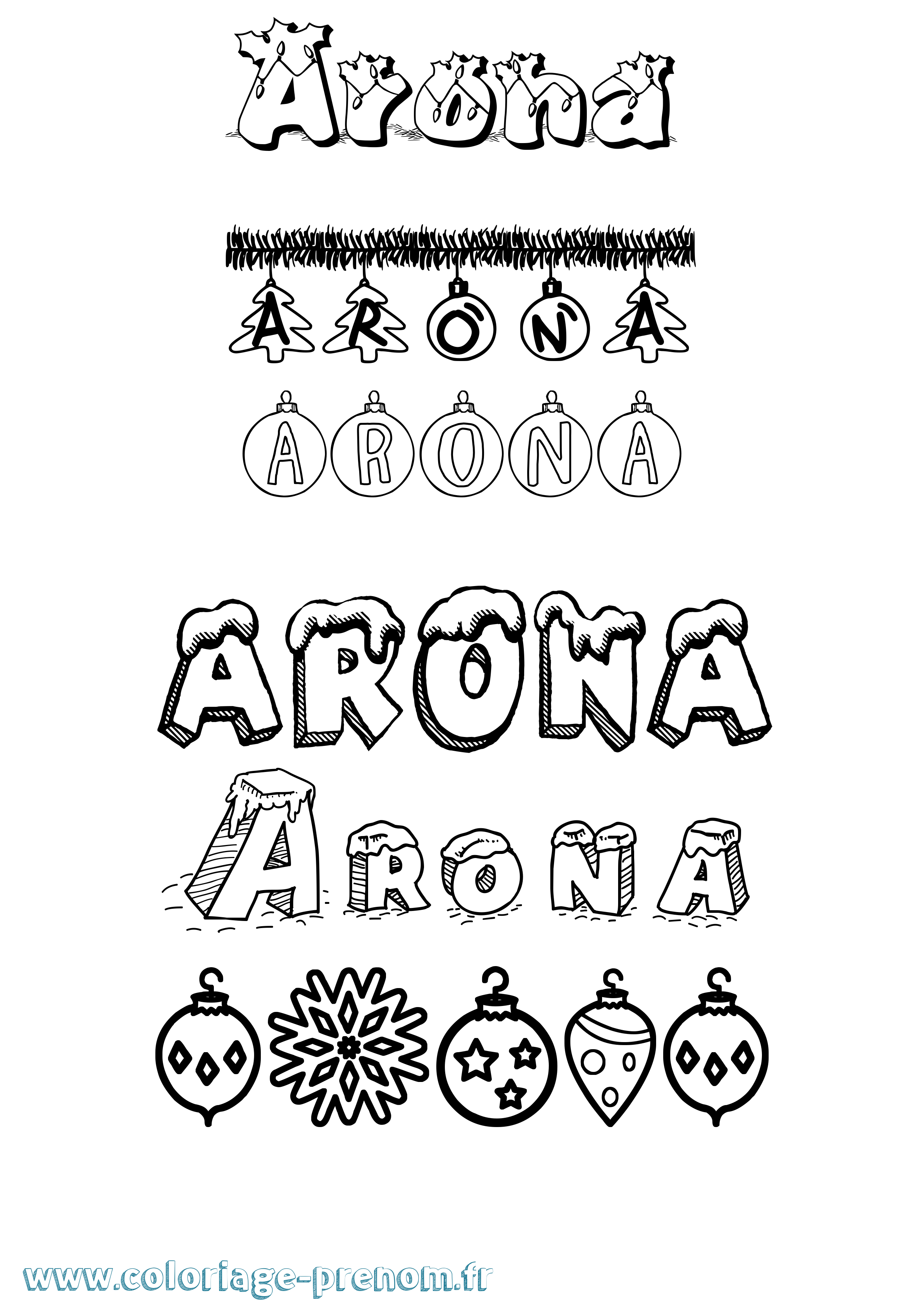 Coloriage Arona Noël Coloriage prénom Arona Noël