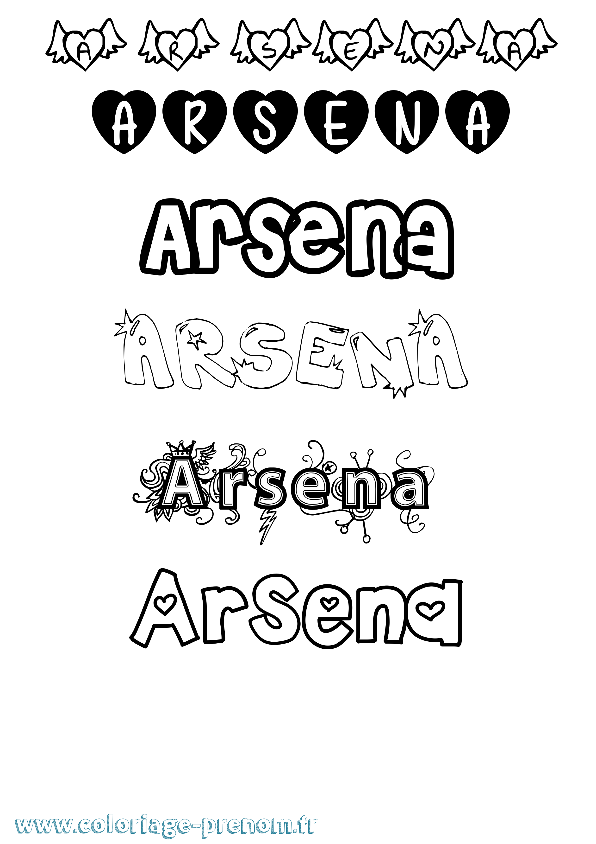 Coloriage Arsena Girly Coloriage prénom Arsena Girly