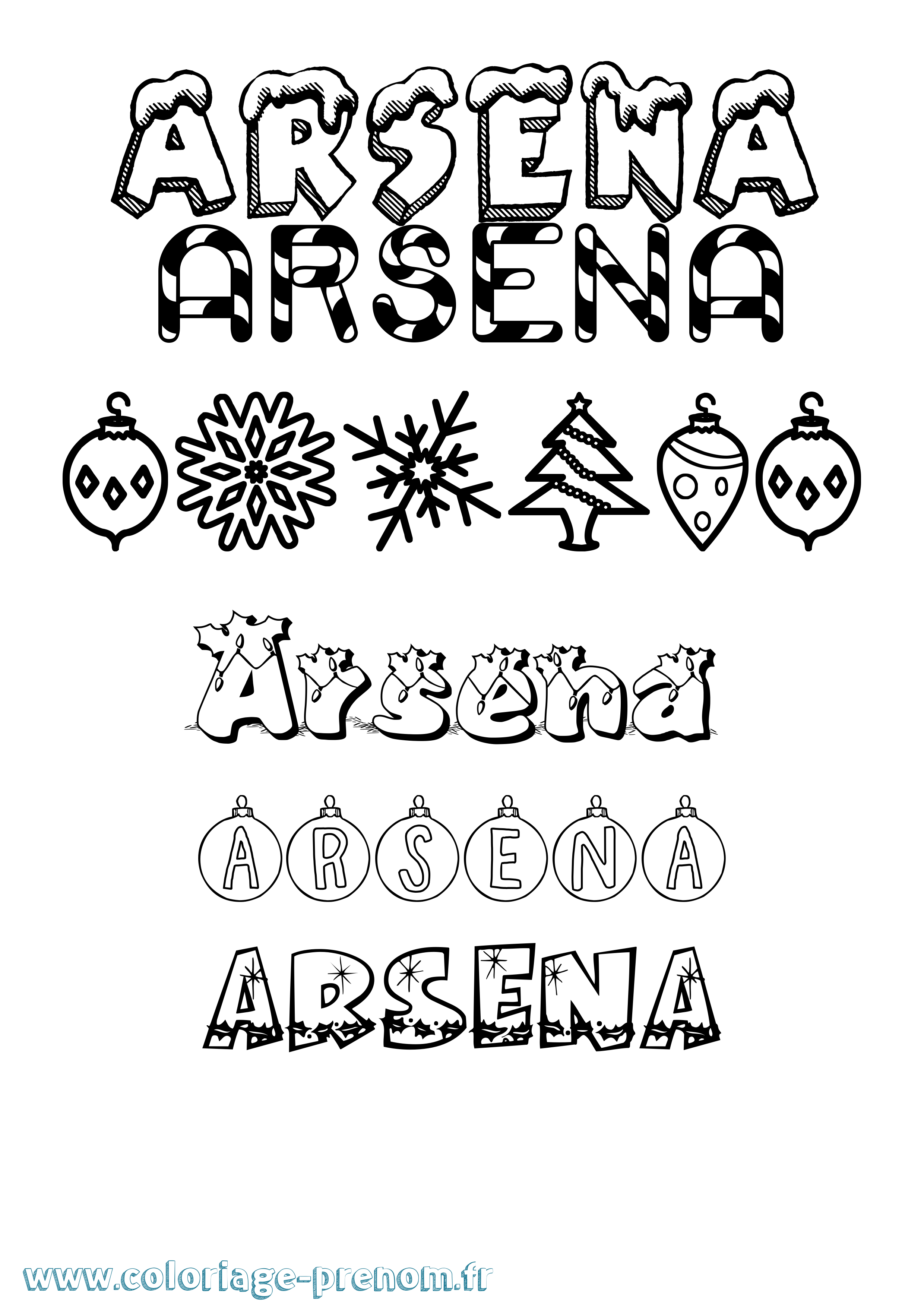 Coloriage Arsena Noël Coloriage prénom Arsena Noël