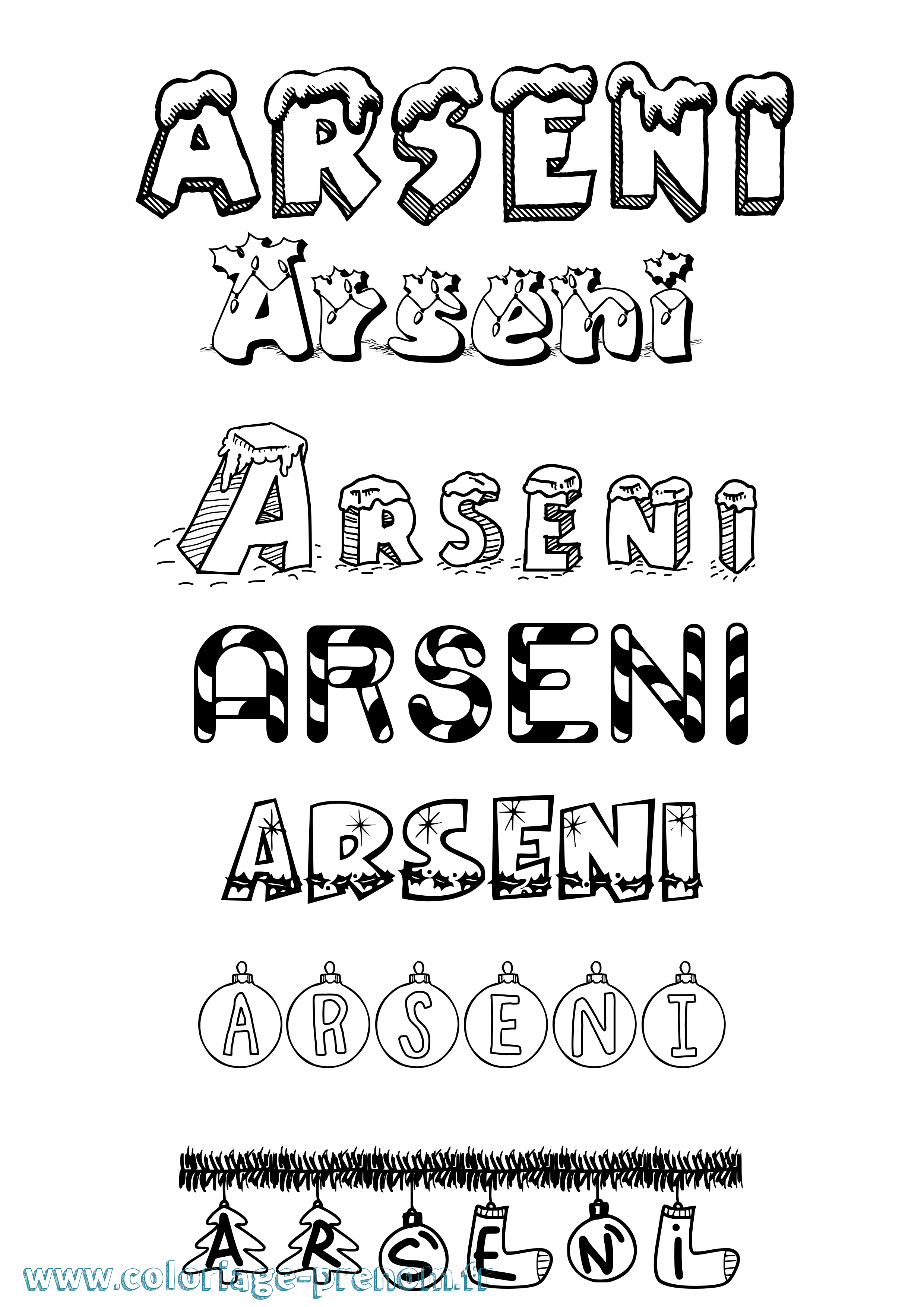 Coloriage Arseni Noël Coloriage prénom Arseni Noël