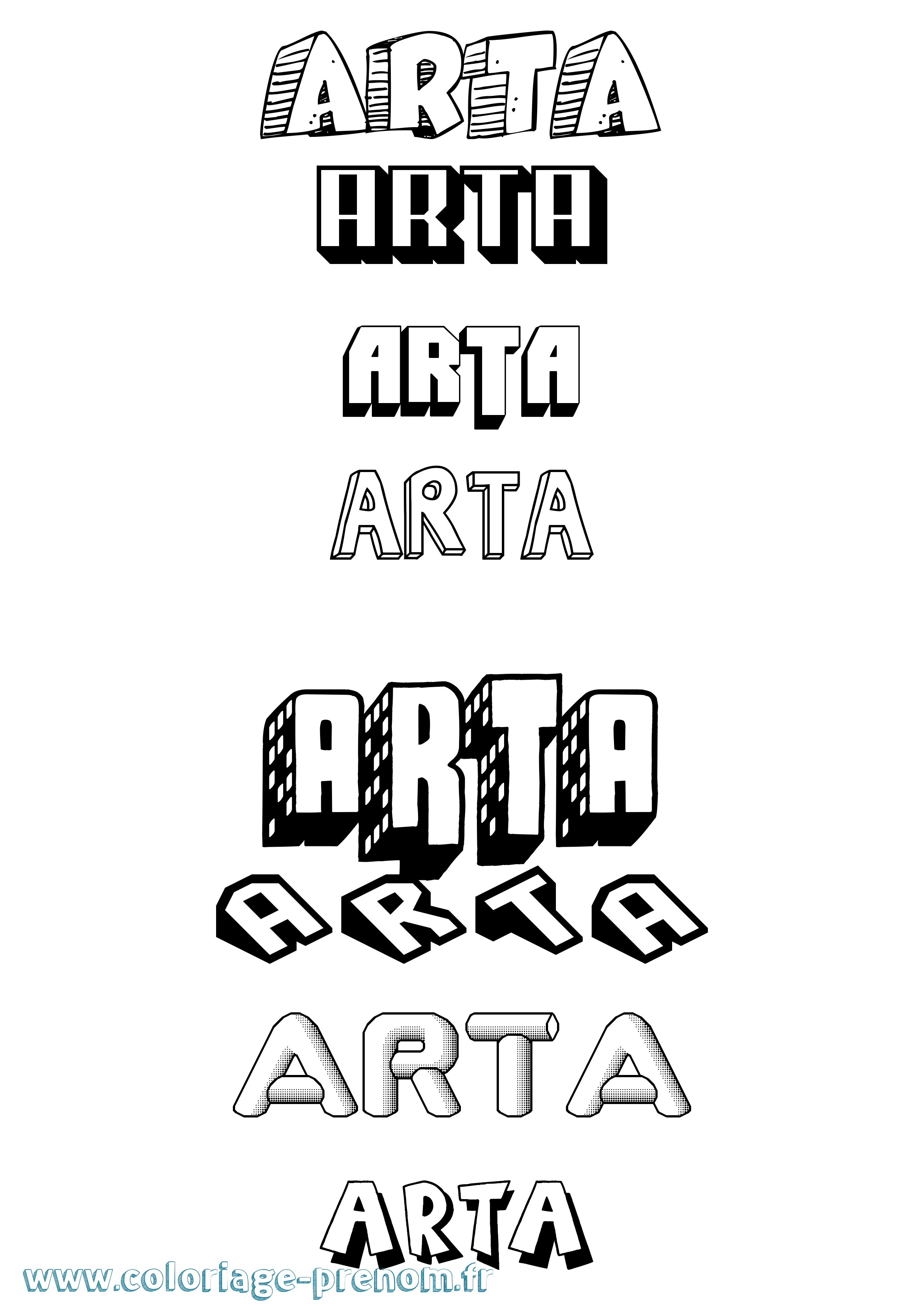 Coloriage Arta Effet 3D Coloriage prénom Arta Effet 3D