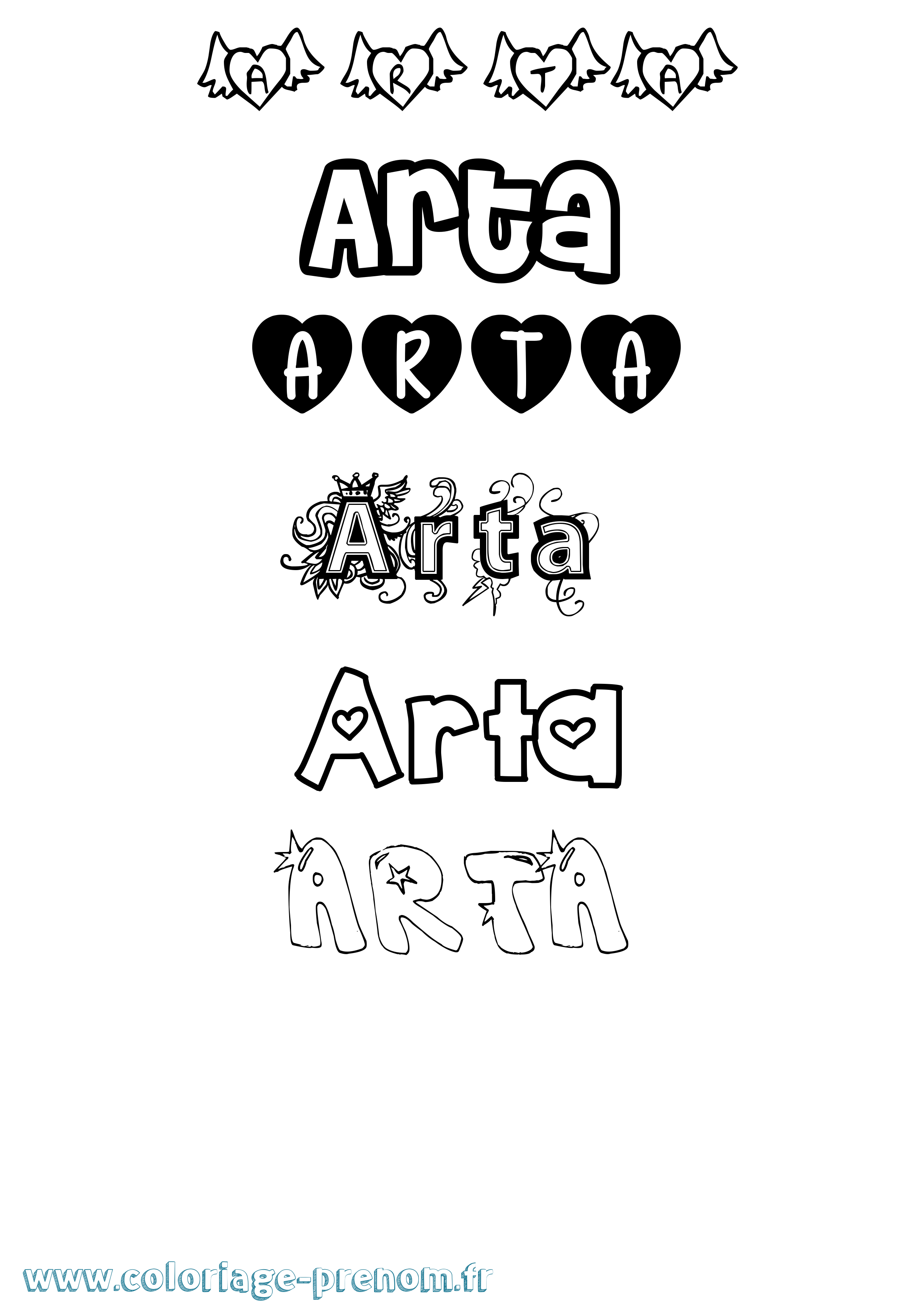 Coloriage Arta Girly Coloriage prénom Arta Girly