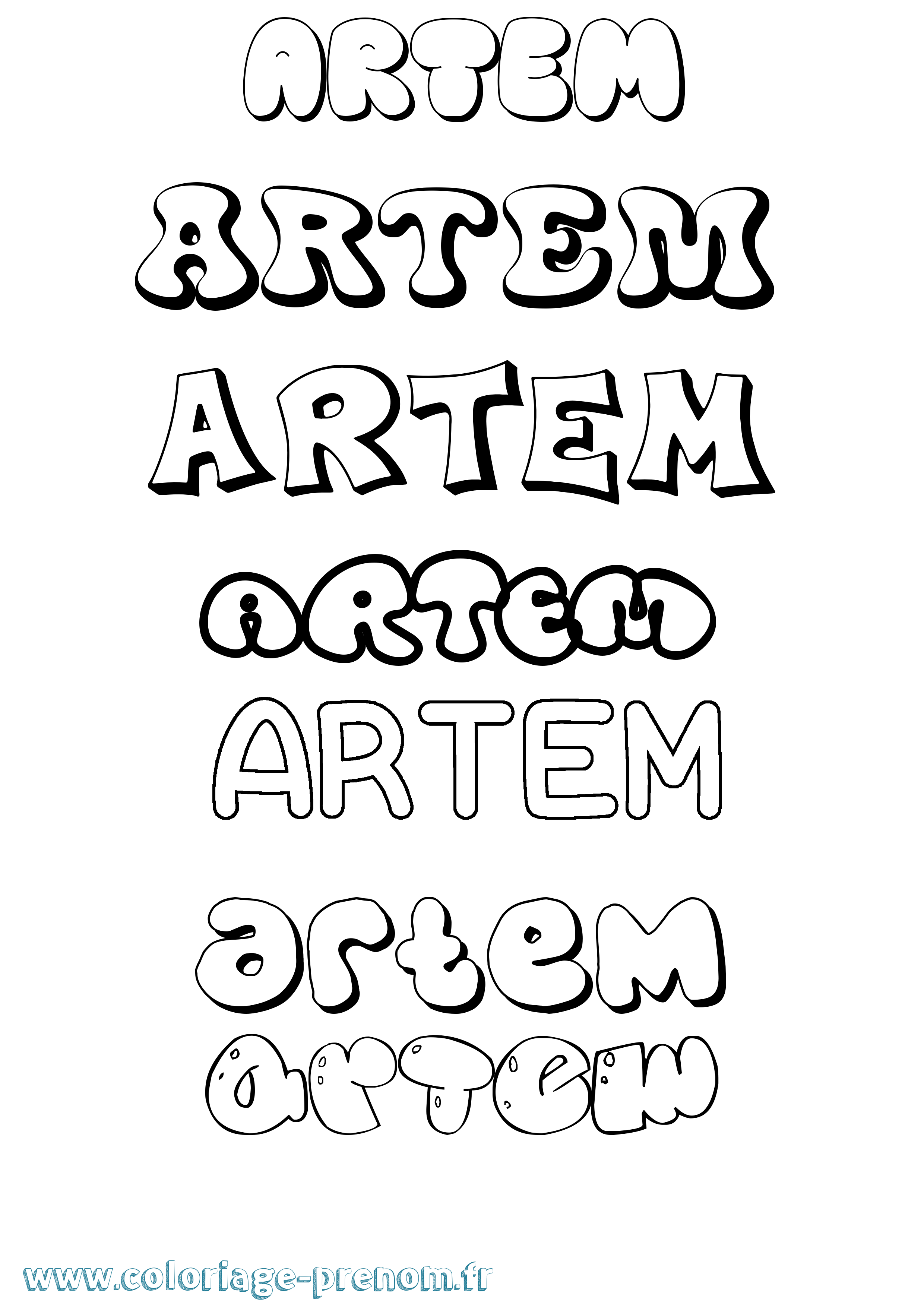 Coloriage Artem Bubble Coloriage prénom Artem Bubble