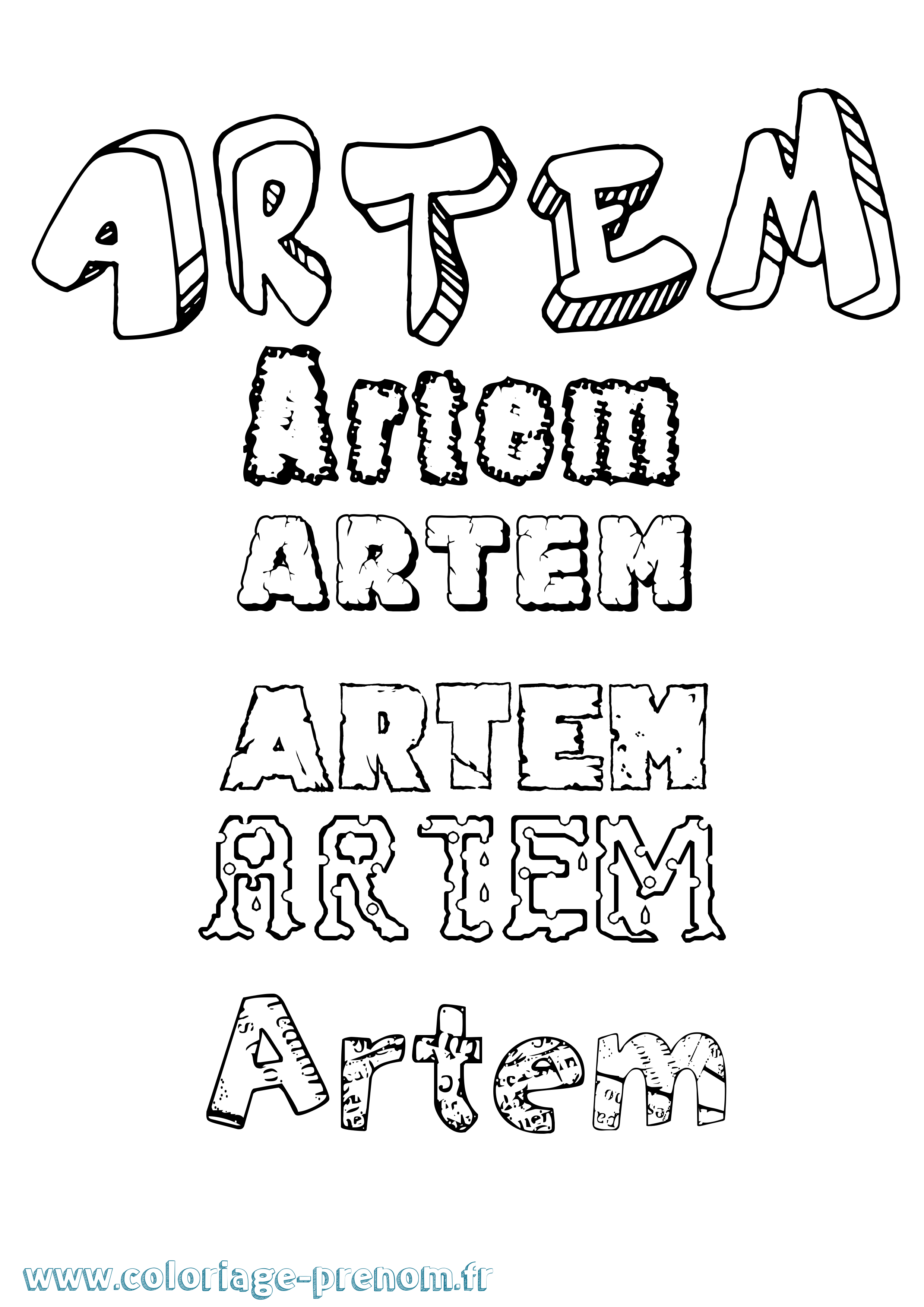 Coloriage Artem Destructuré Coloriage prénom Artem Destructuré