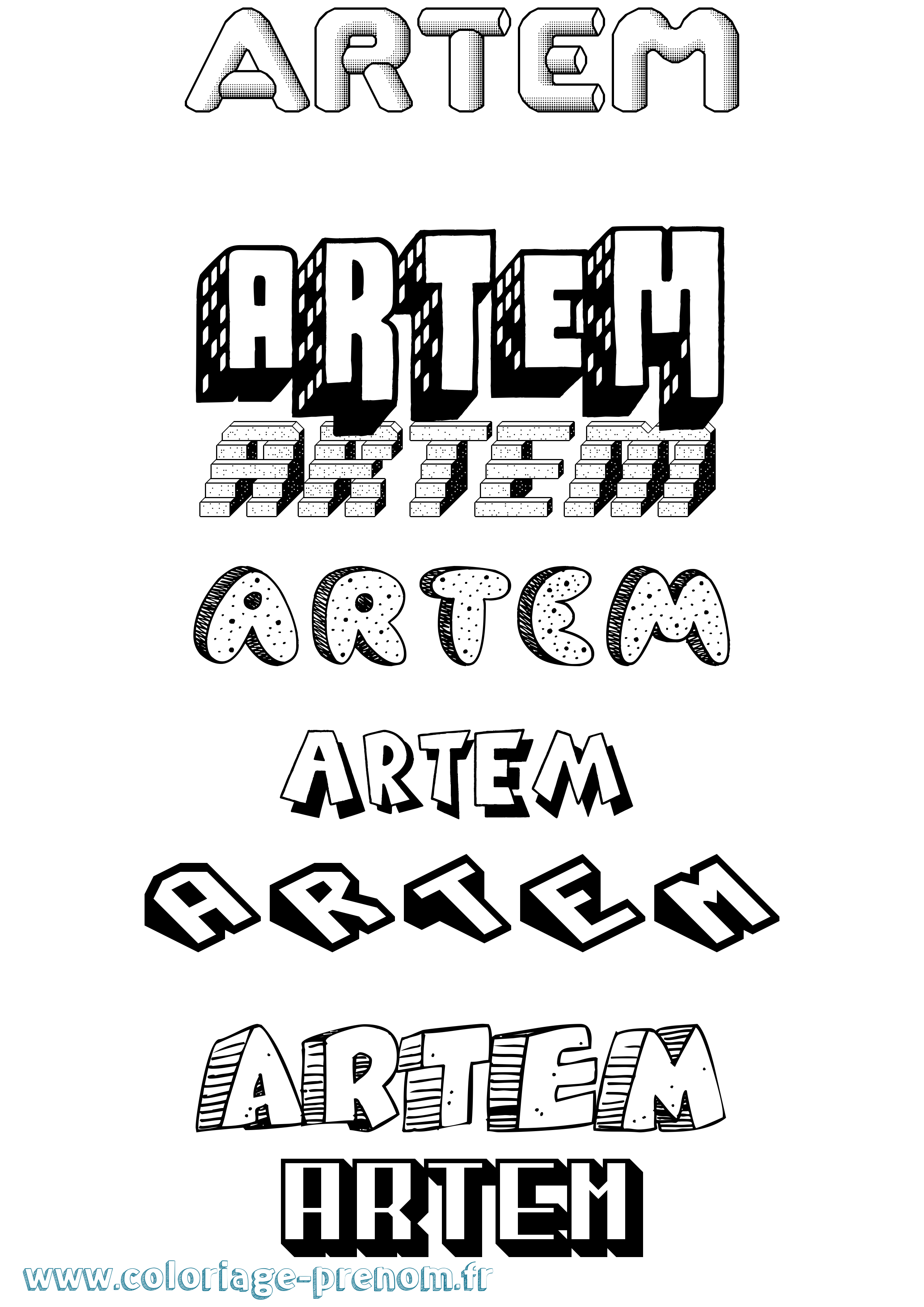 Coloriage Artem Effet 3D Coloriage prénom Artem Effet 3D