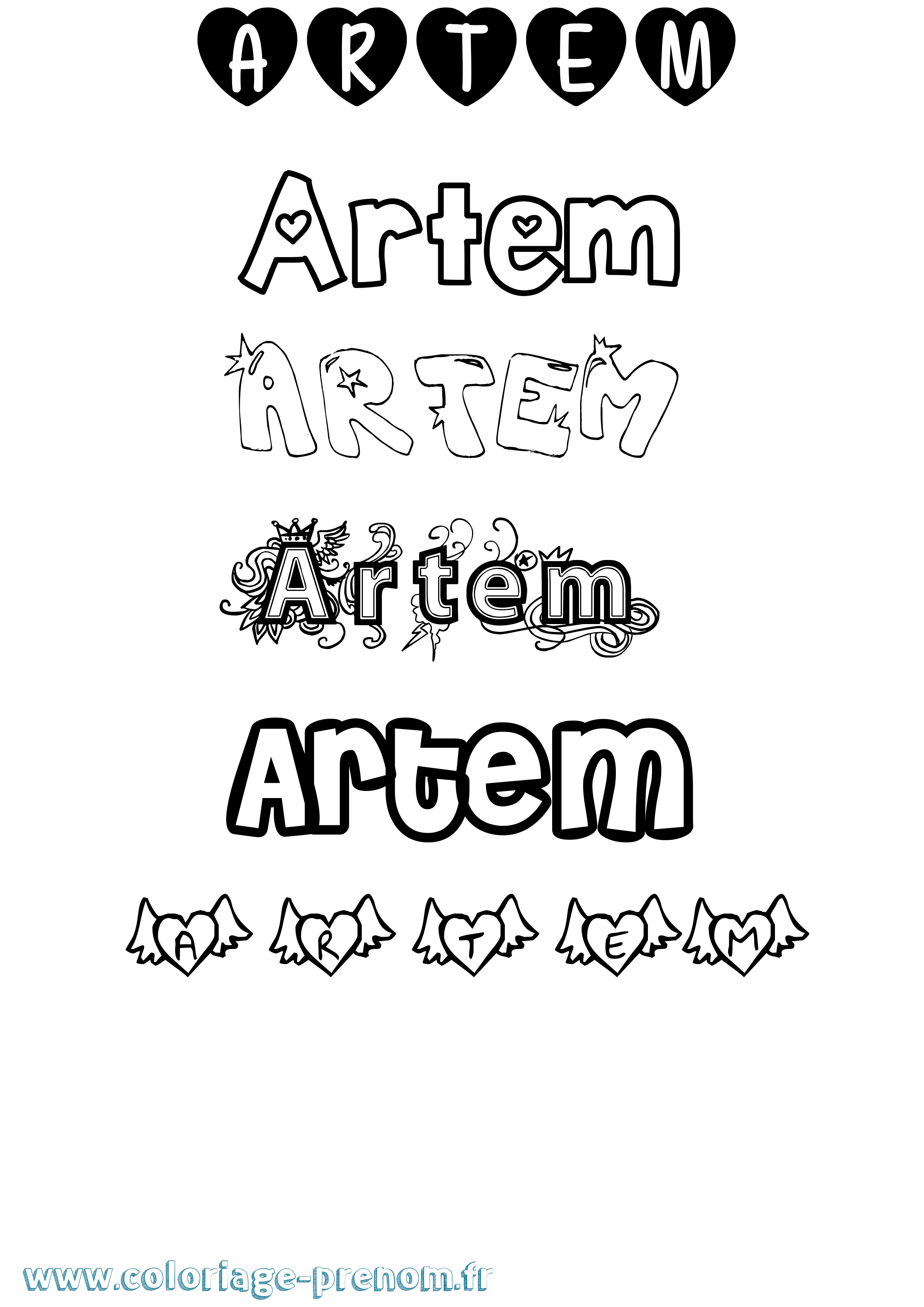 Coloriage Artem Girly Coloriage prénom Artem Girly