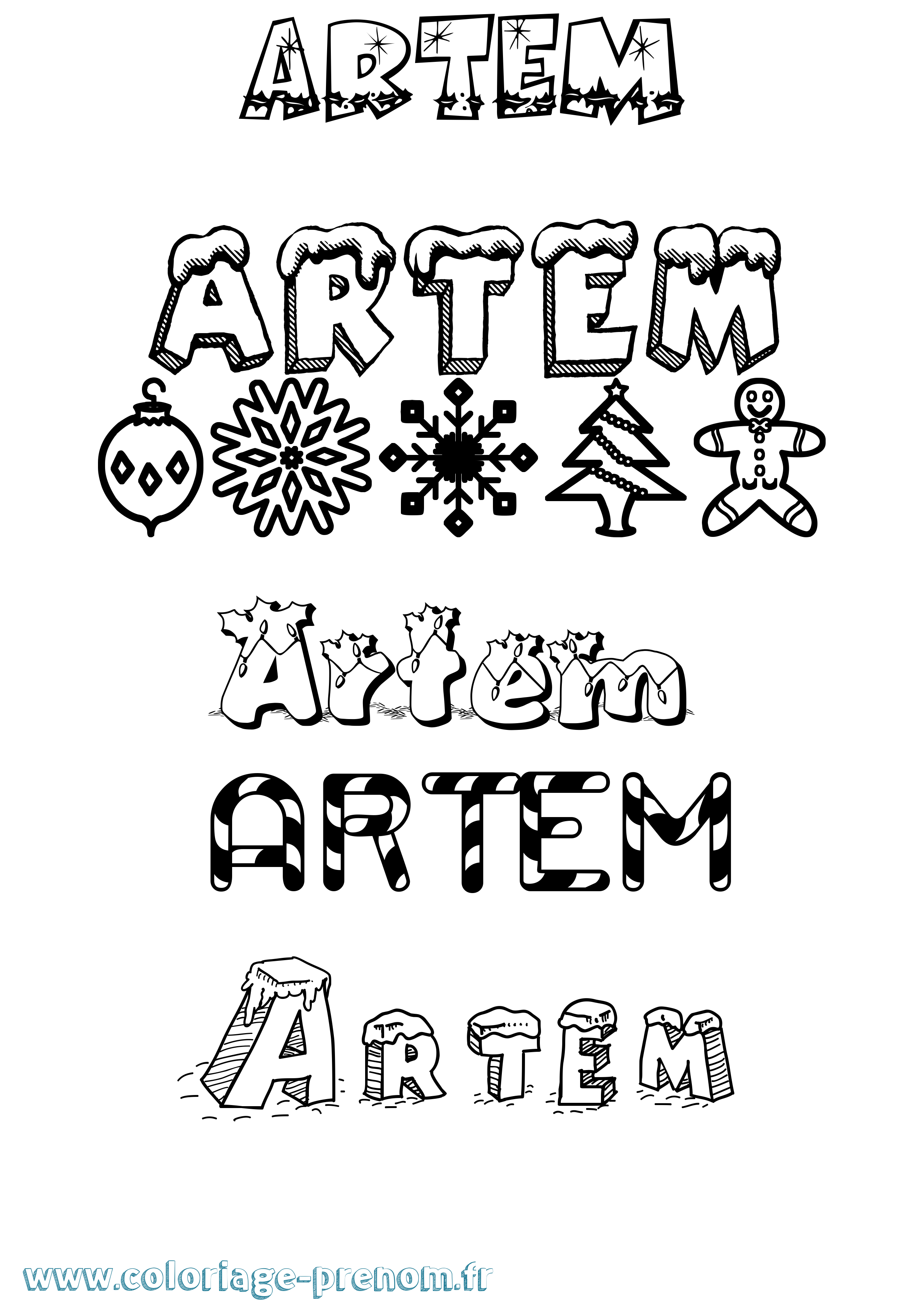 Coloriage Artem Noël Coloriage prénom Artem Noël