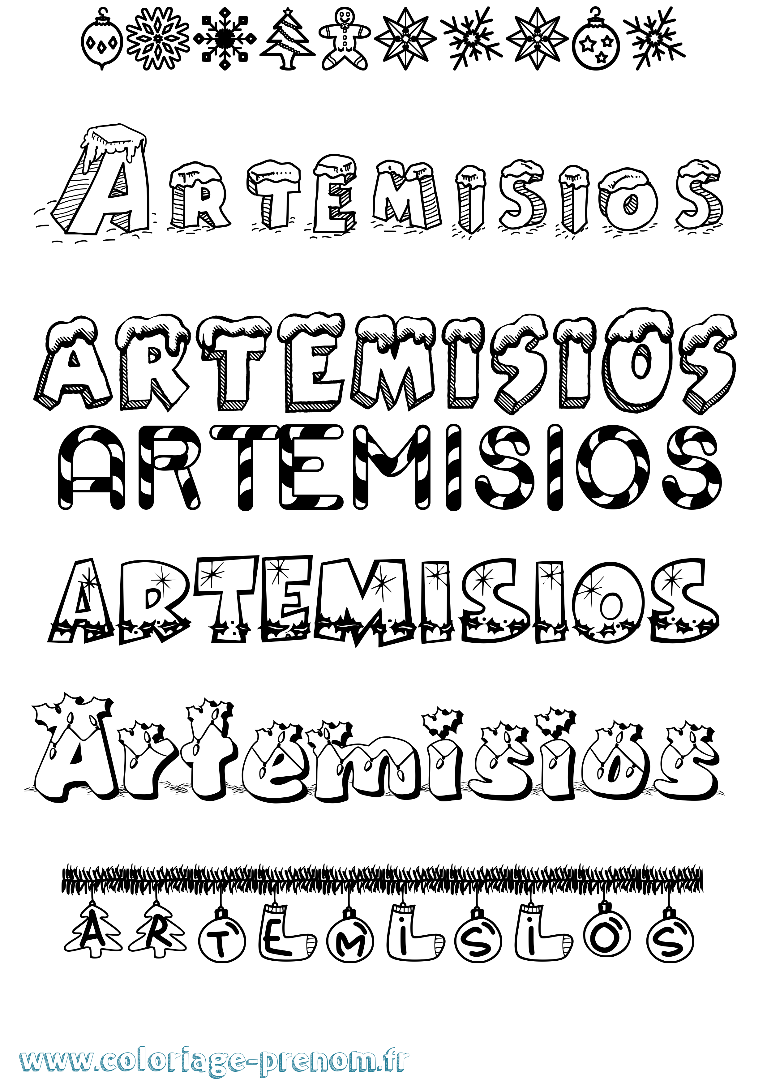Coloriage Artemisios Noël Coloriage prénom Artemisios Noël