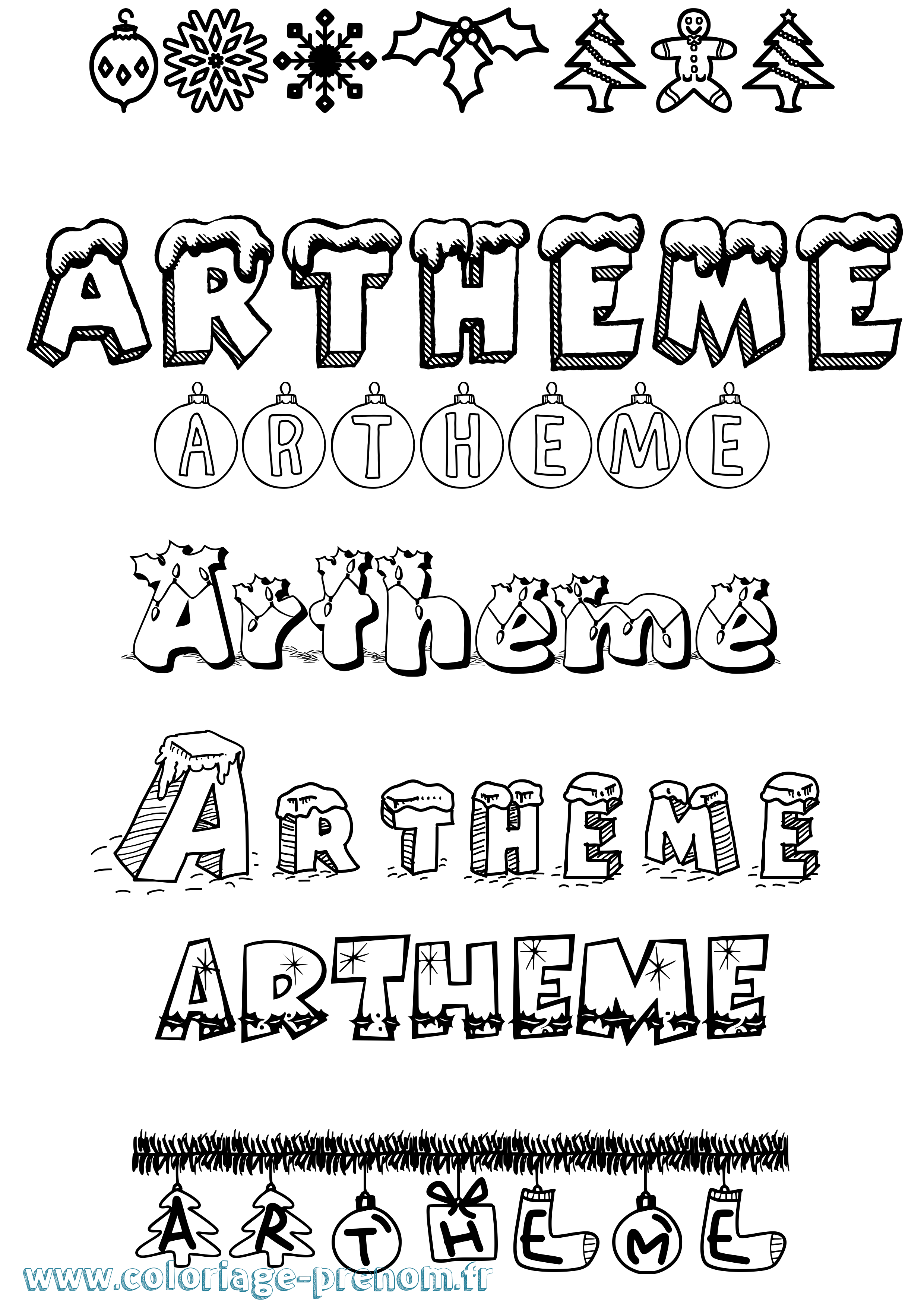 Coloriage Artheme Noël Coloriage prénom Artheme Noël