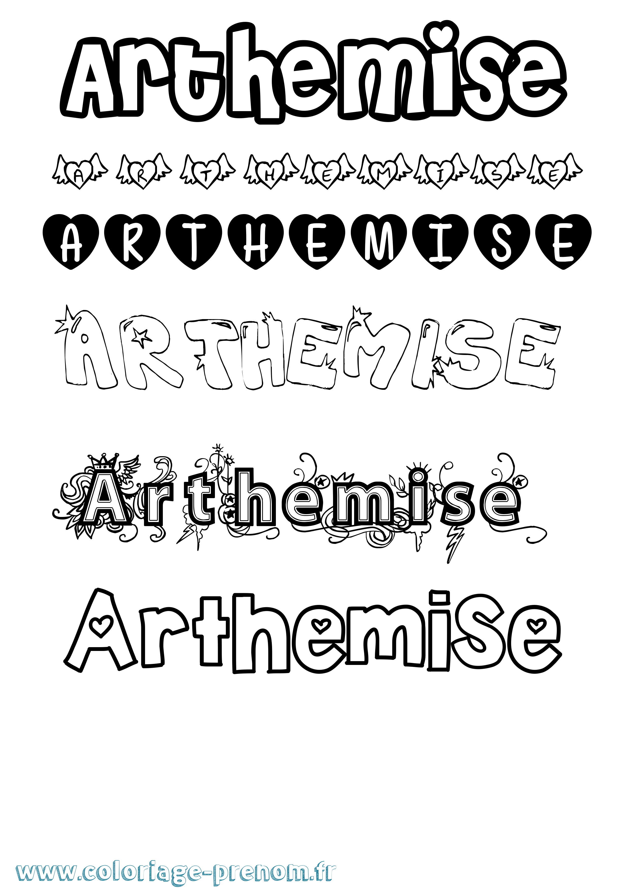 Coloriage Arthemise Girly Coloriage prénom Arthemise Girly