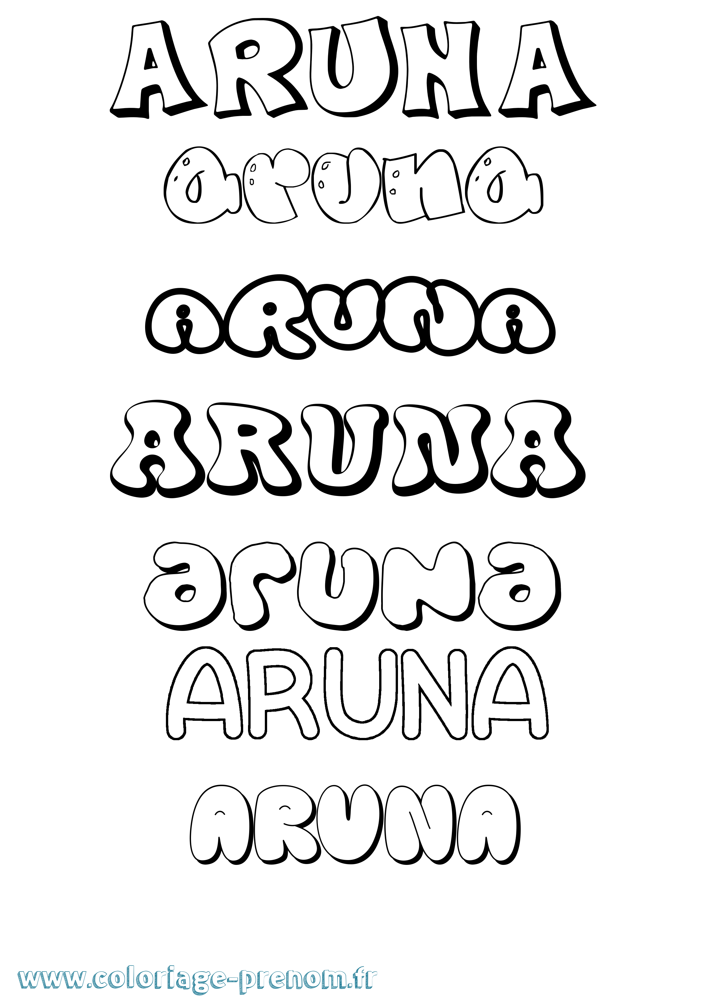 Coloriage Aruna Bubble Coloriage prénom Aruna Bubble