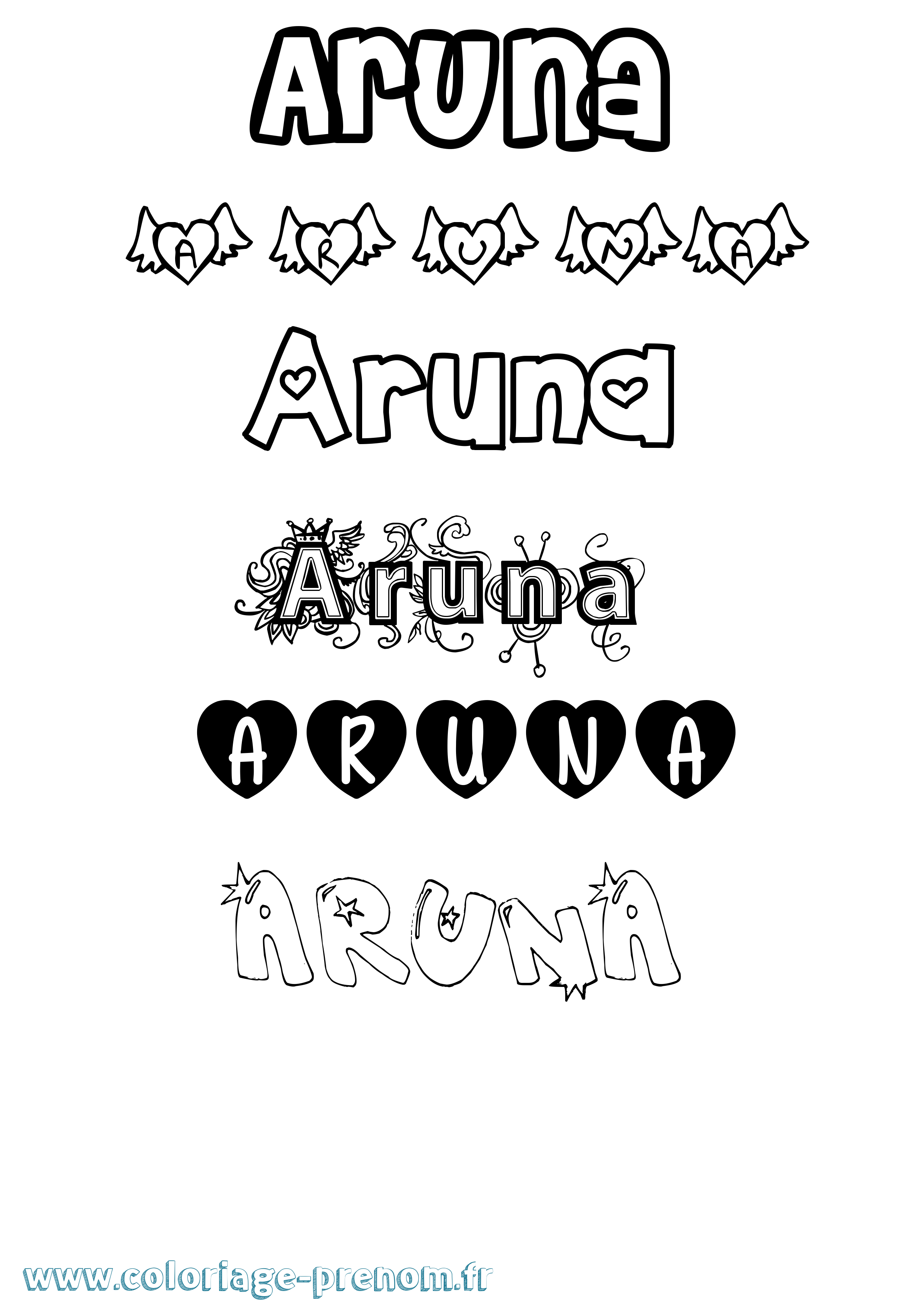Coloriage Aruna Girly Coloriage prénom Aruna Girly