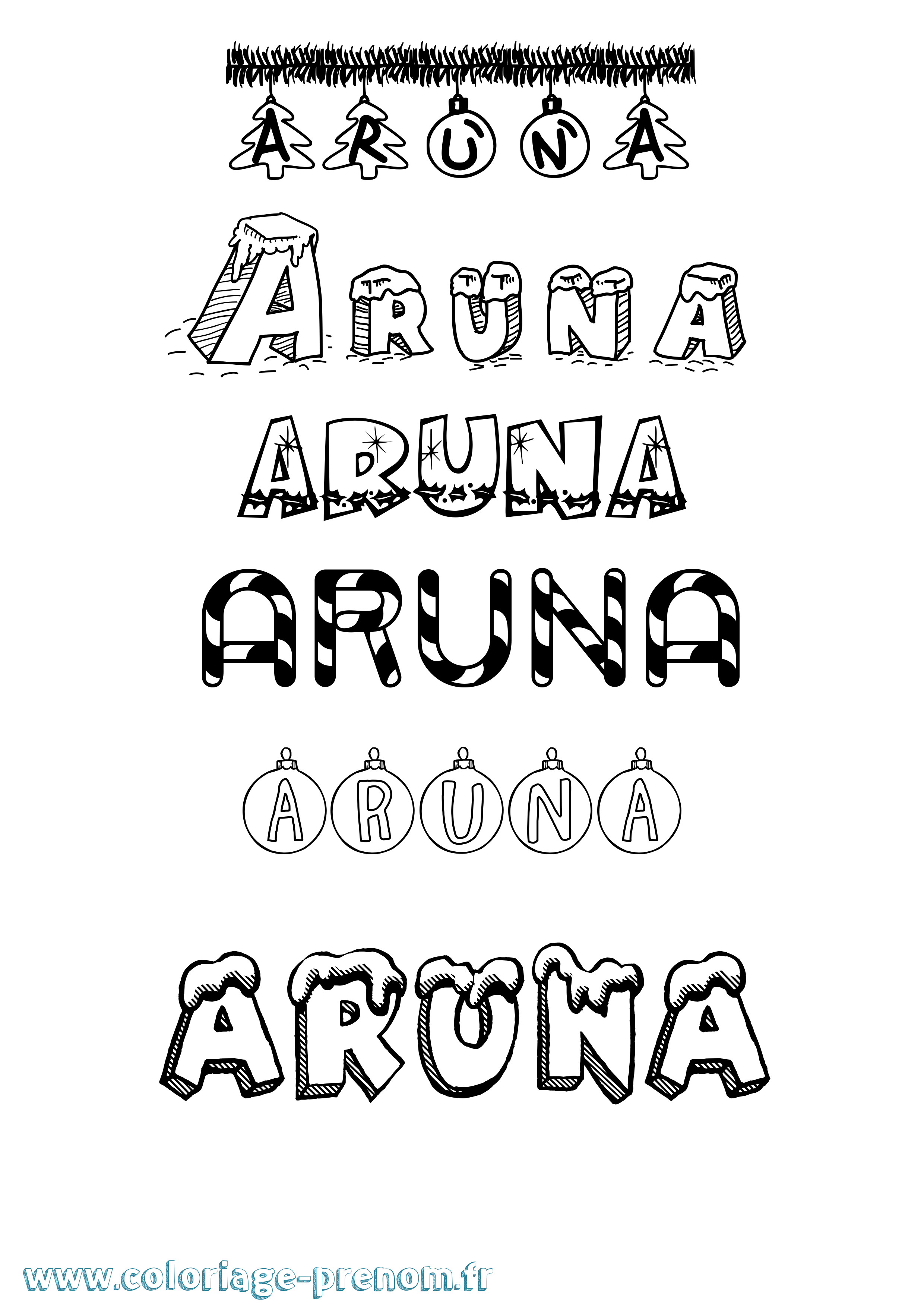 Coloriage Aruna Noël Coloriage prénom Aruna Noël