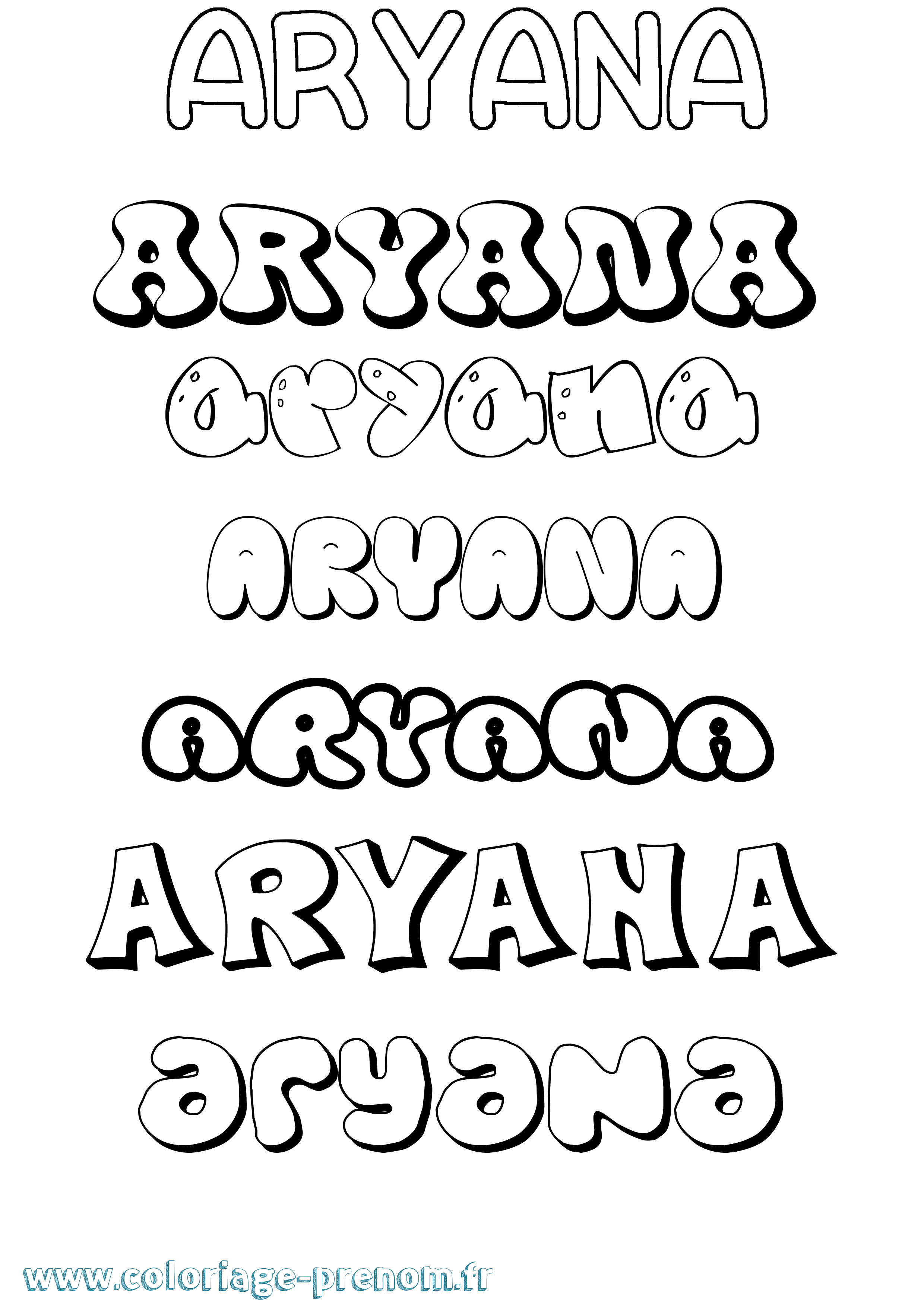 Coloriage Aryana Bubble Coloriage prénom Aryana Bubble