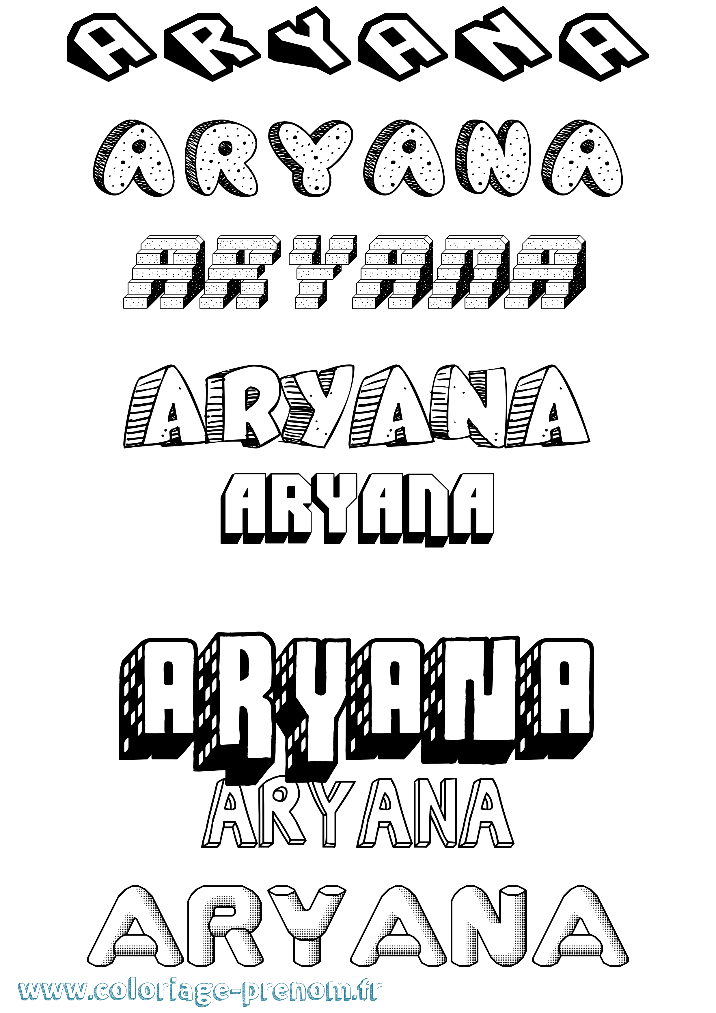 Coloriage Aryana Effet 3D Coloriage prénom Aryana Effet 3D