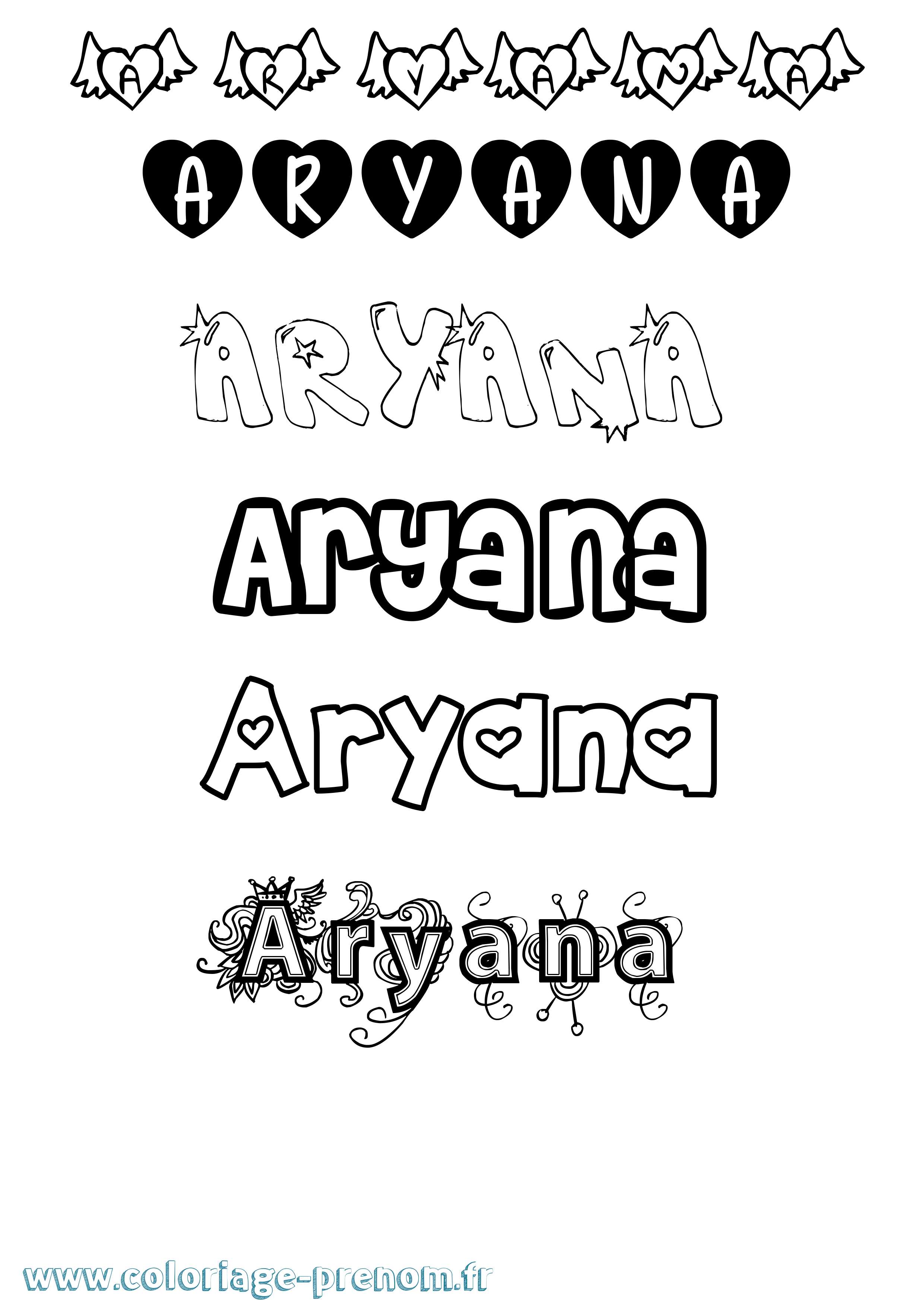 Coloriage Aryana Girly Coloriage prénom Aryana Girly