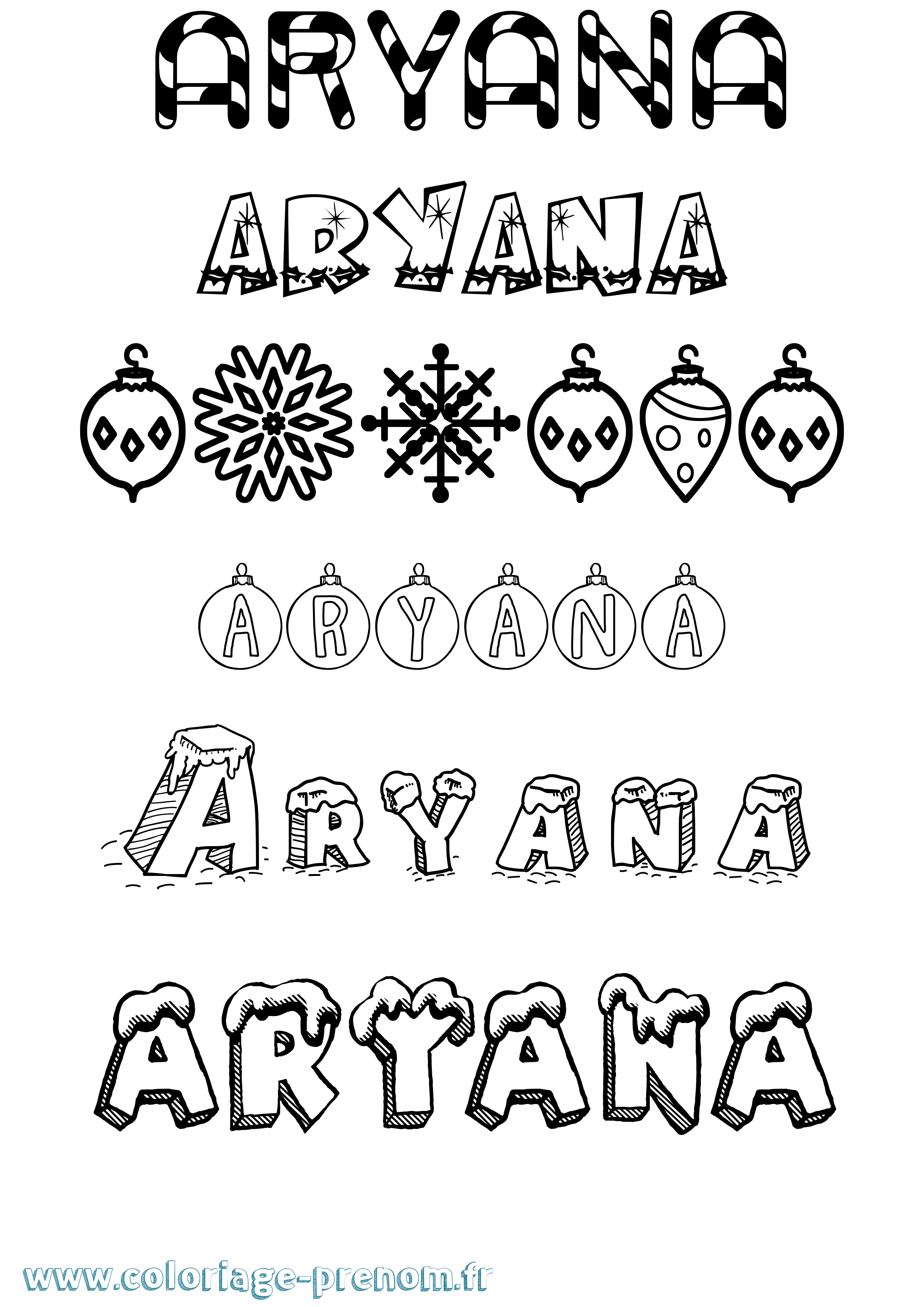 Coloriage Aryana Noël Coloriage prénom Aryana Noël