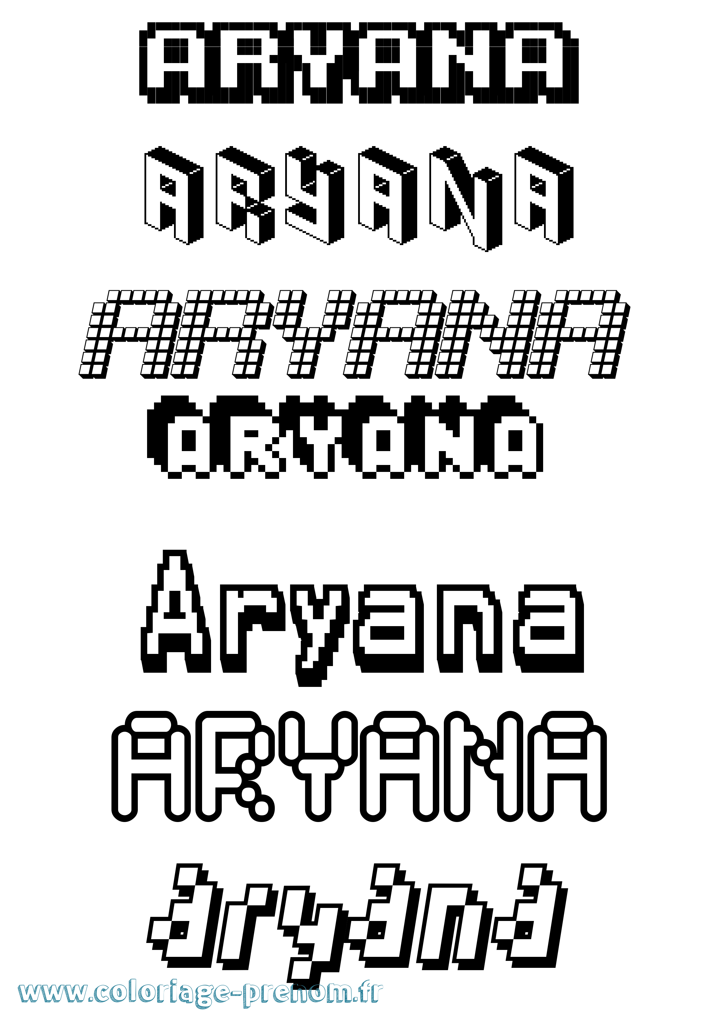 Coloriage Aryana Pixel Coloriage prénom Aryana Pixel