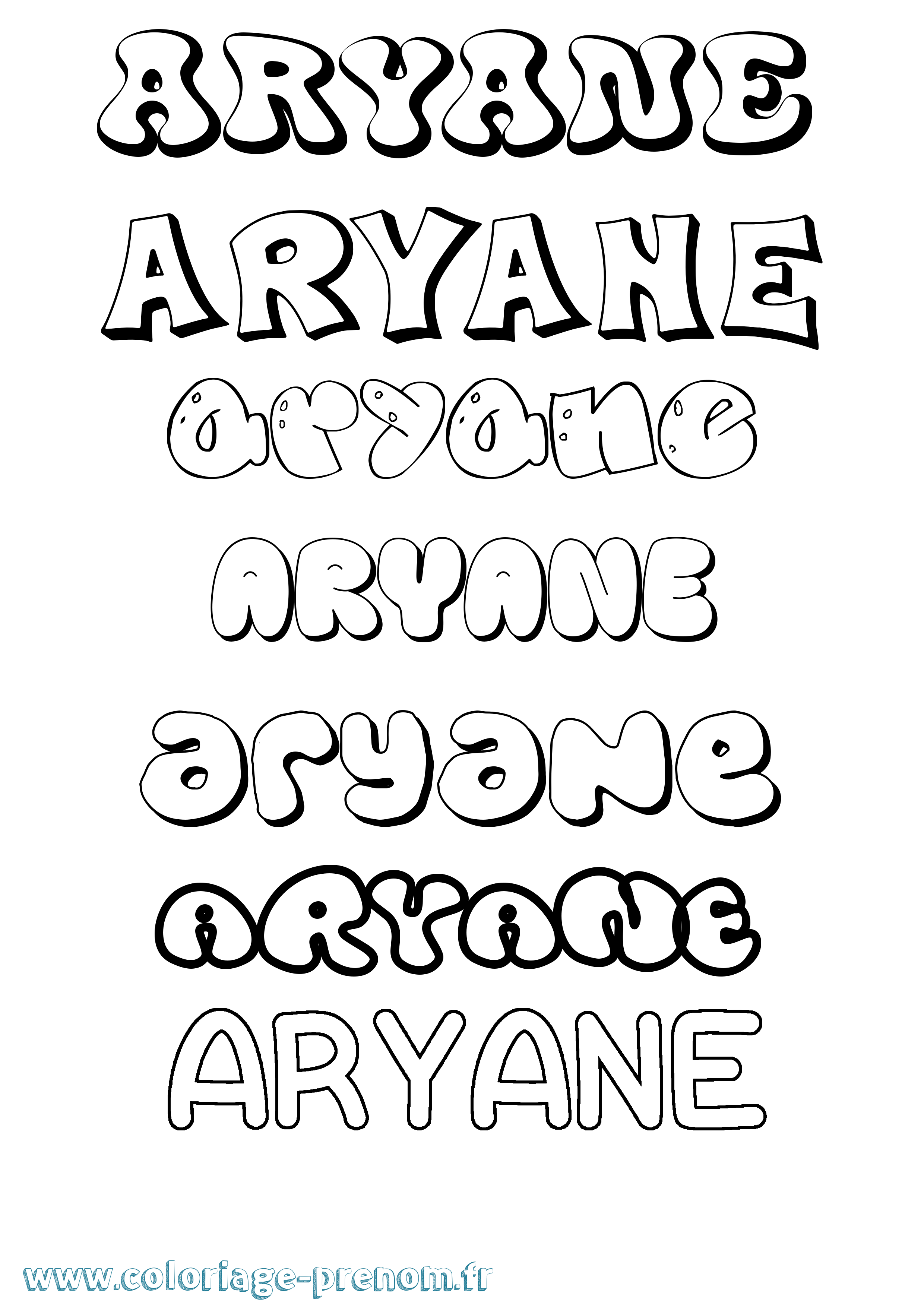 Coloriage Aryane Bubble Coloriage prénom Aryane Bubble