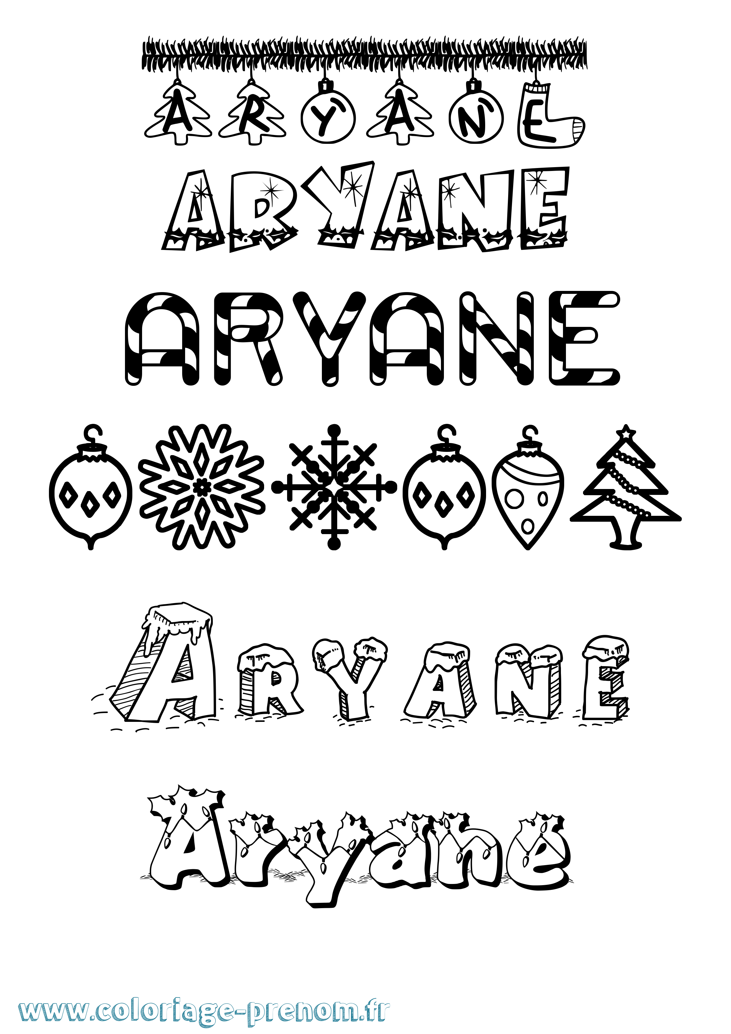 Coloriage Aryane Noël Coloriage prénom Aryane Noël