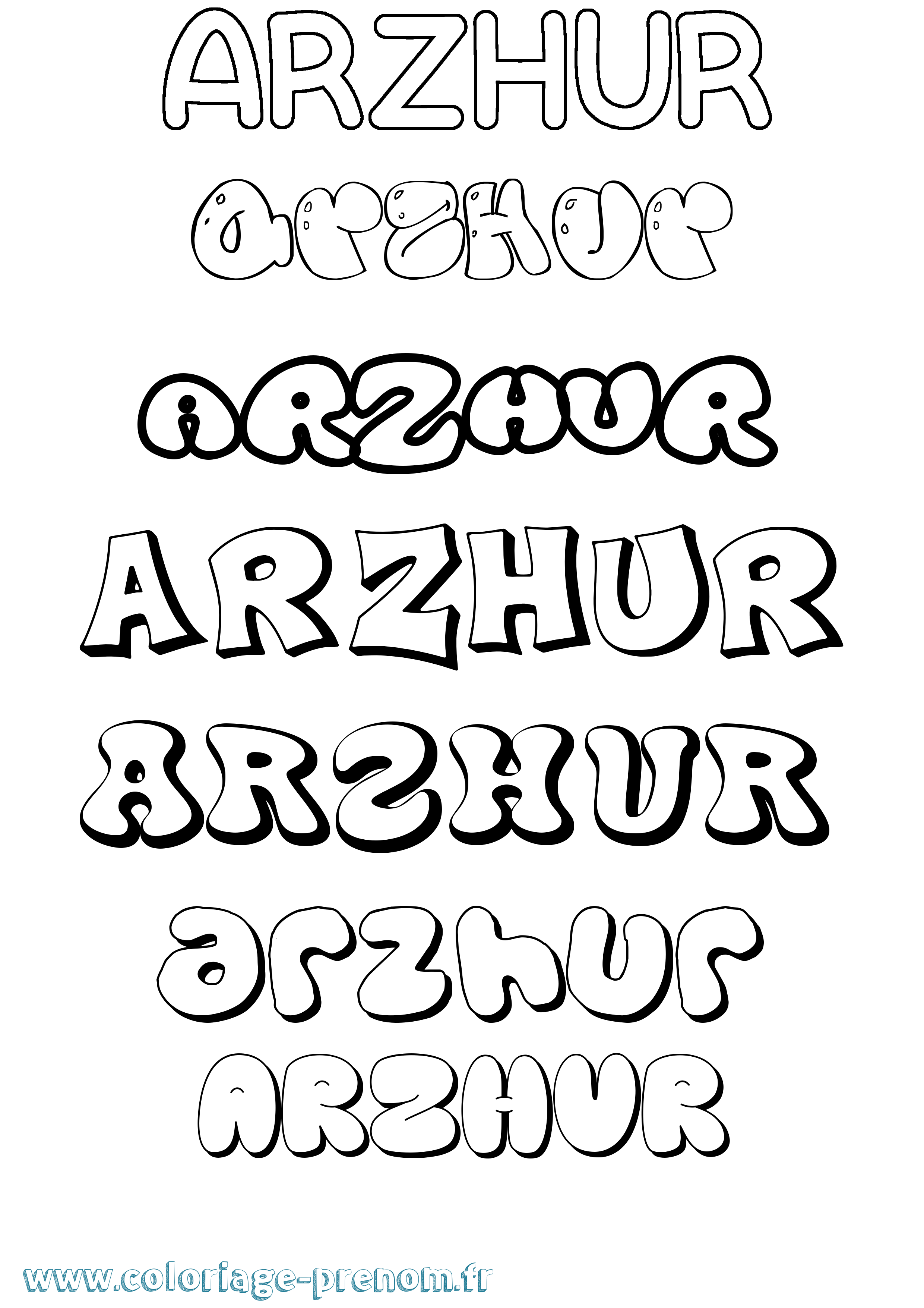 Coloriage Arzhur Bubble Coloriage prénom Arzhur Bubble