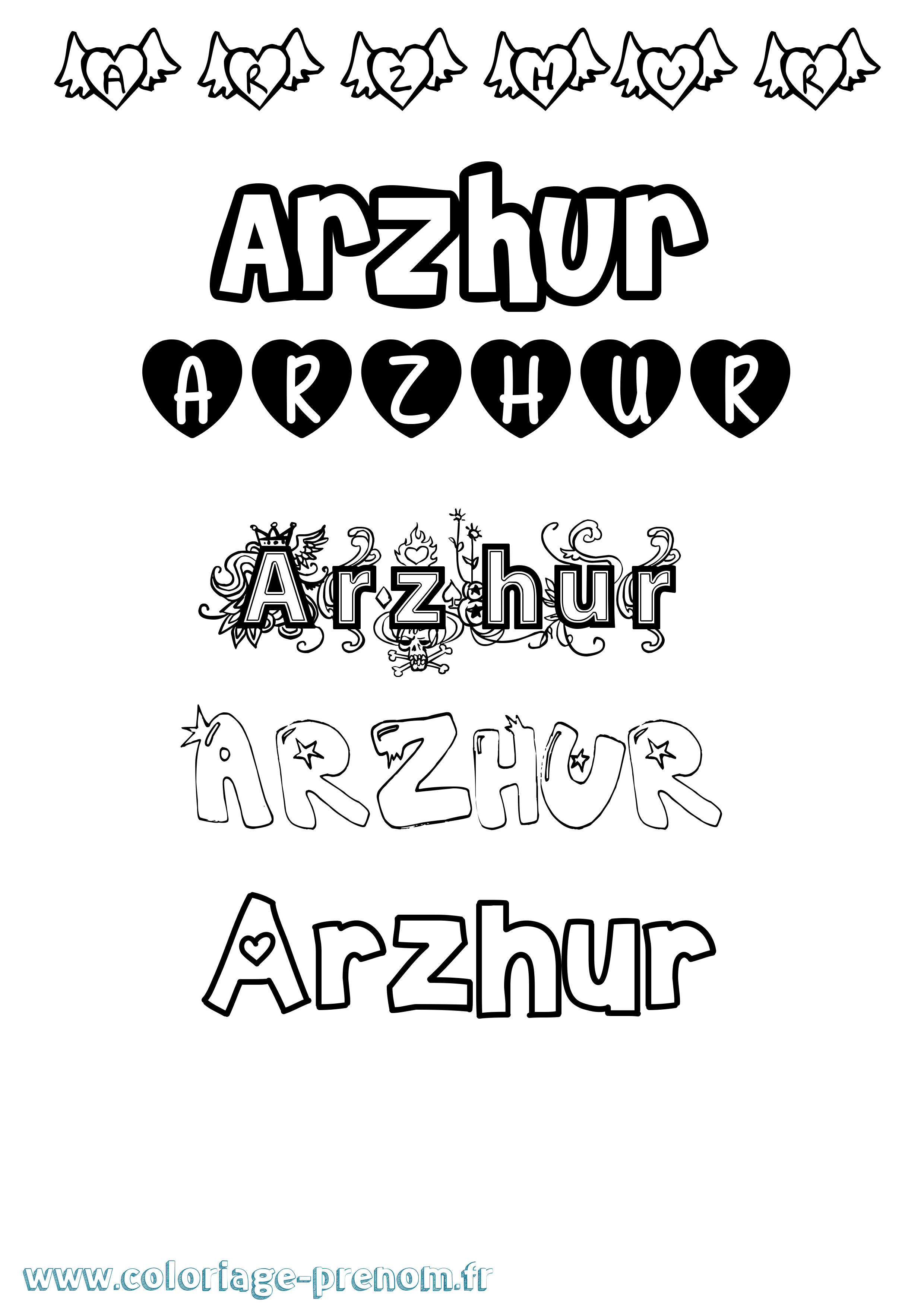 Coloriage Arzhur Girly Coloriage prénom Arzhur Girly