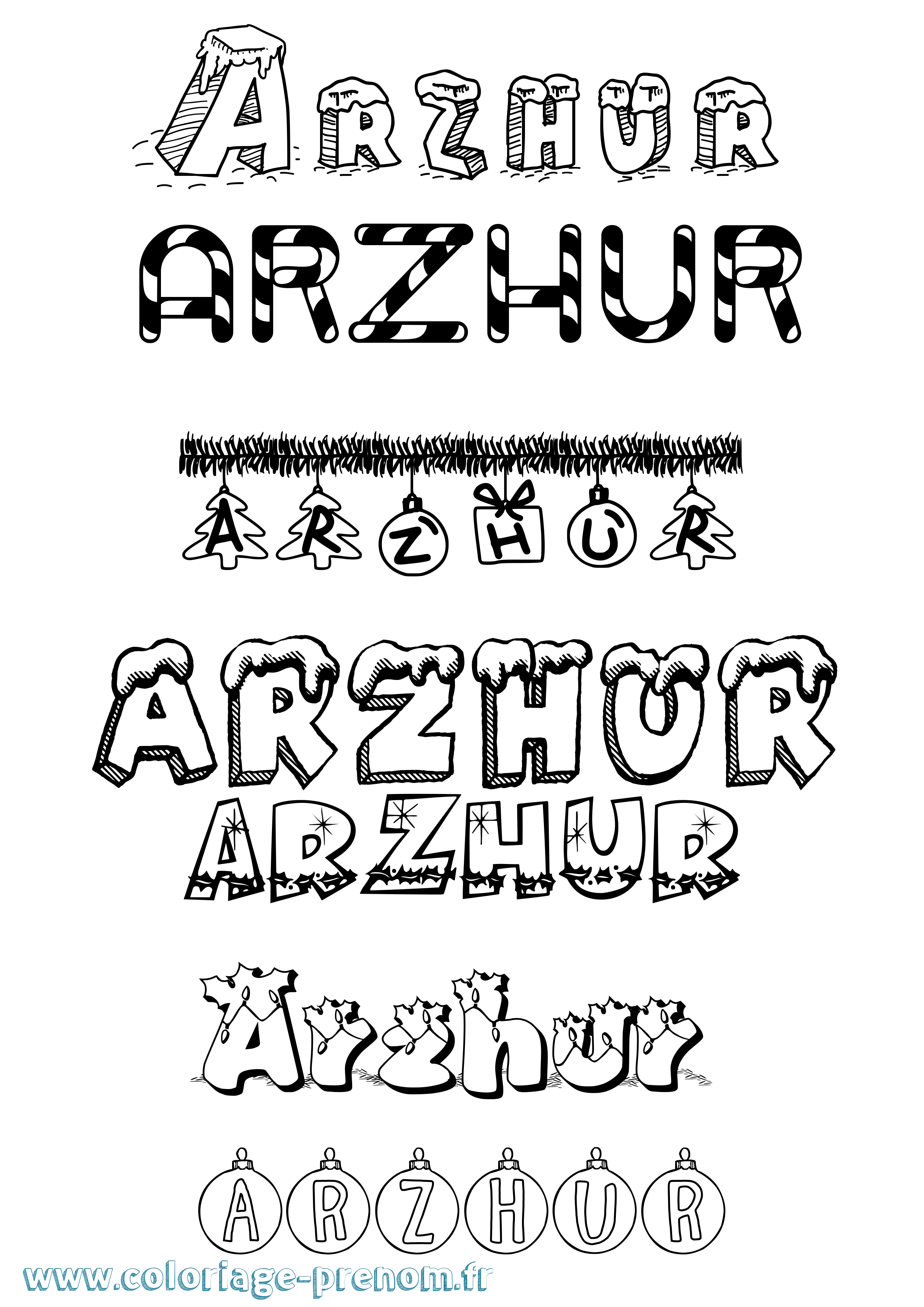 Coloriage Arzhur Noël Coloriage prénom Arzhur Noël