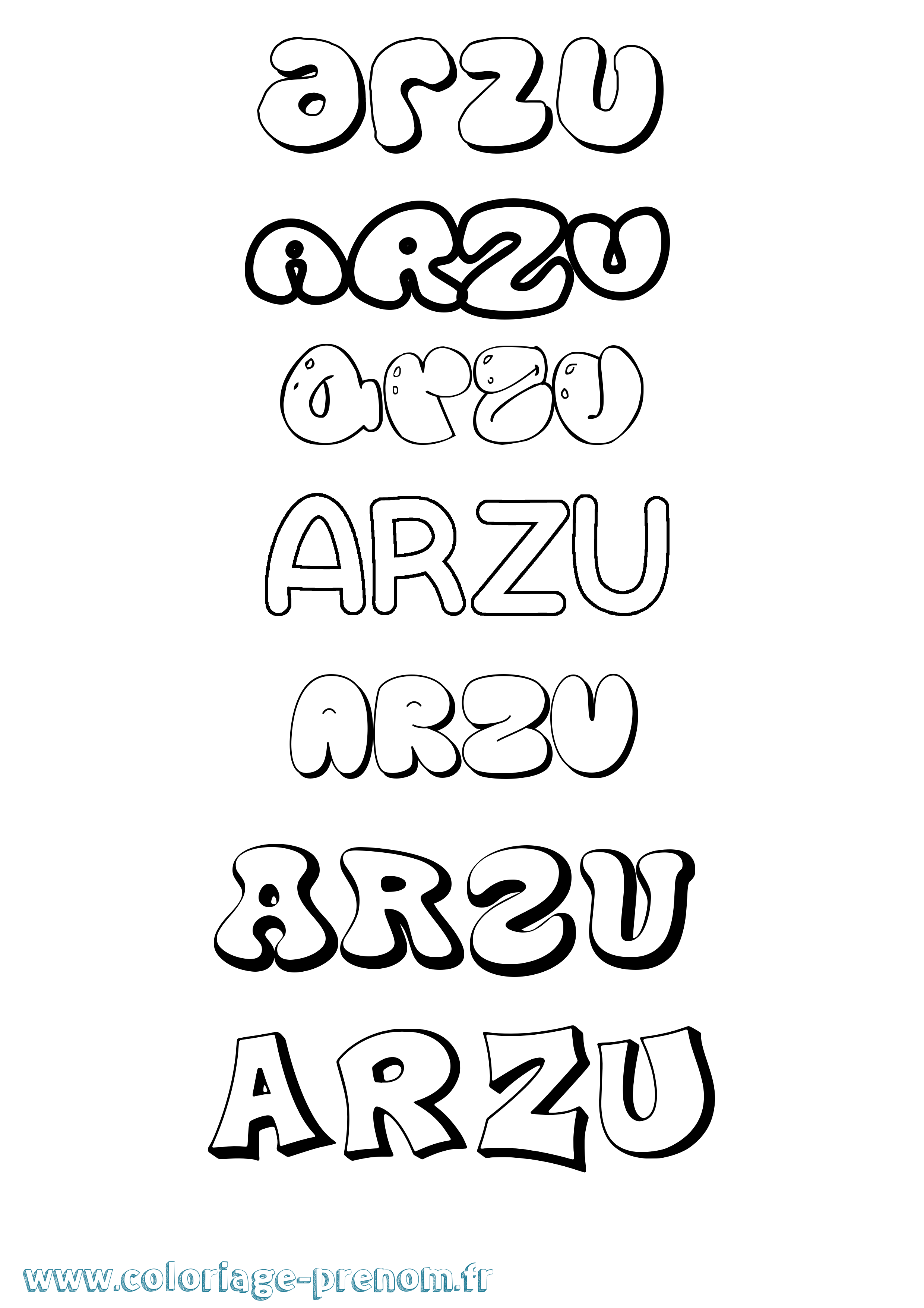 Coloriage Arzu Bubble Coloriage prénom Arzu Bubble