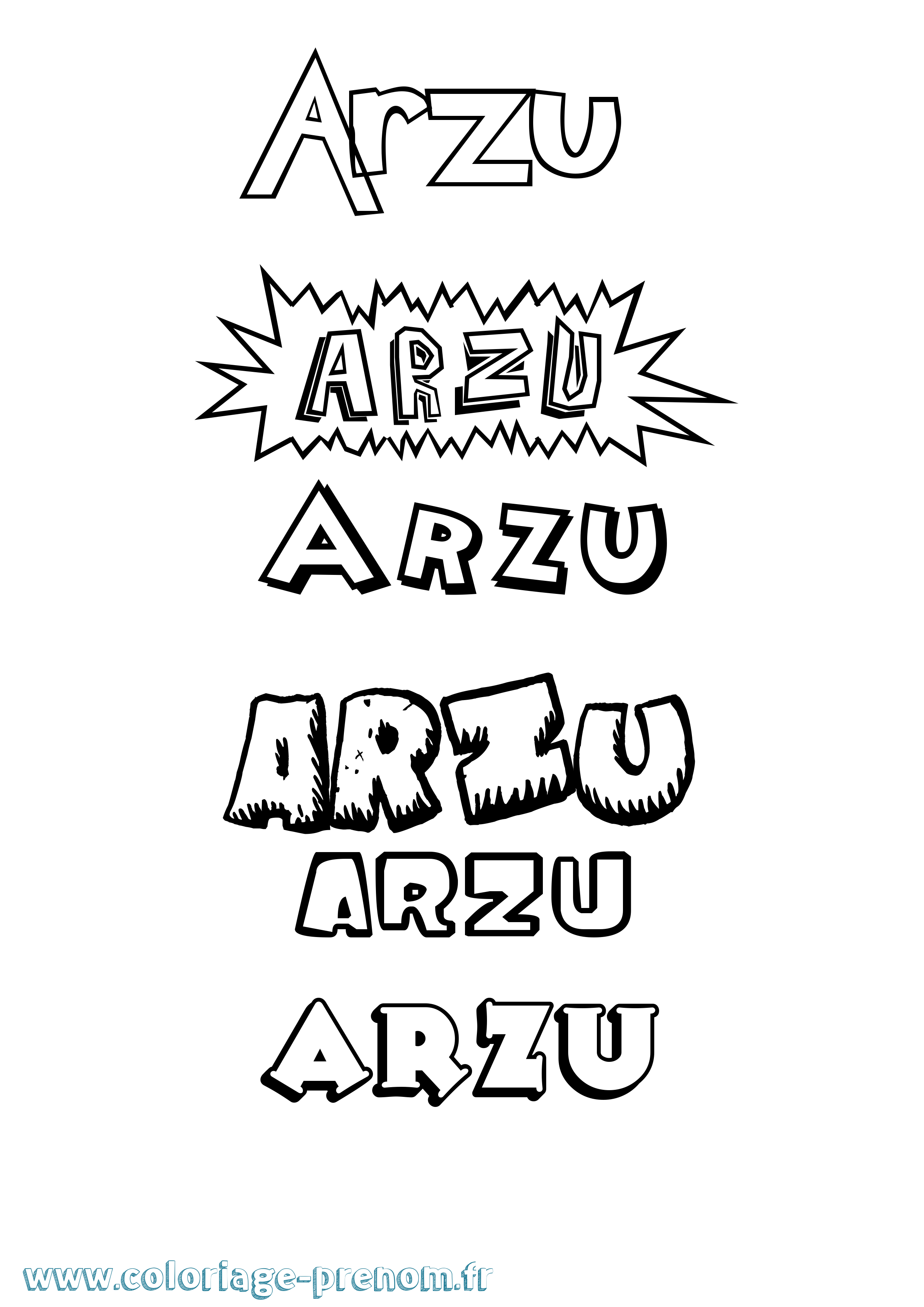Coloriage Arzu Dessin Animé Coloriage prénom Arzu Dessin Animé