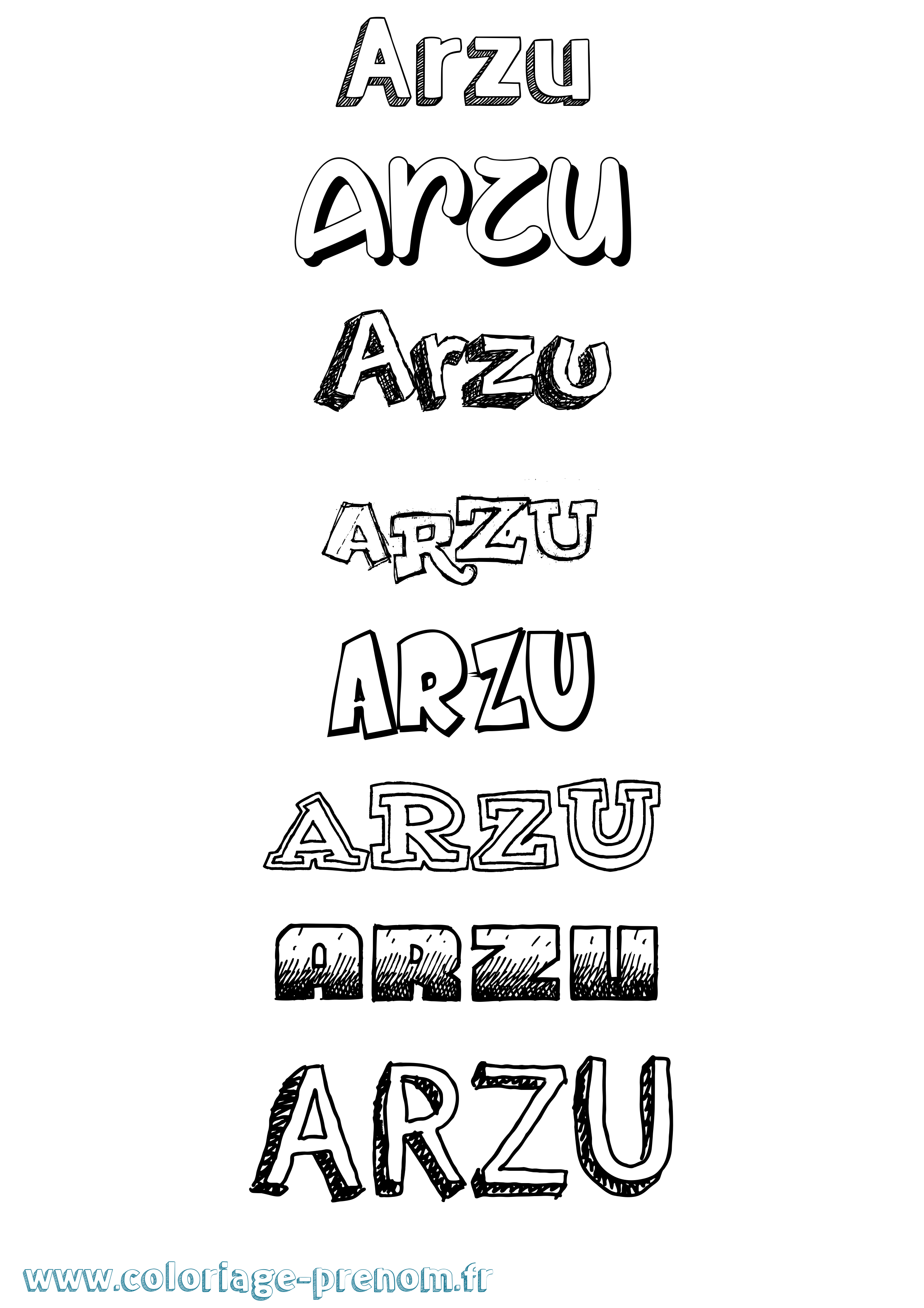 Coloriage Arzu Dessiné Coloriage prénom Arzu Dessiné