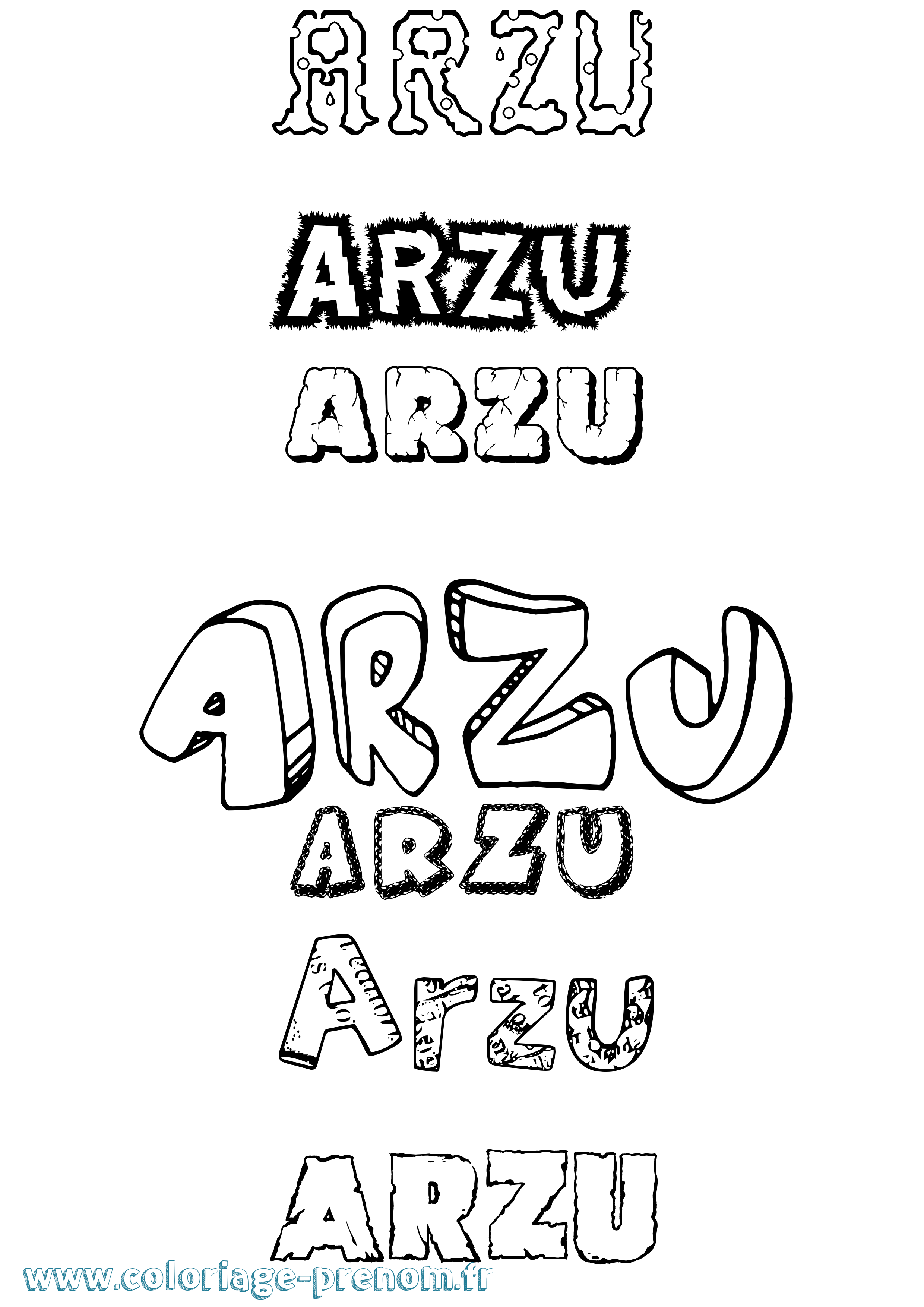 Coloriage Arzu Destructuré Coloriage prénom Arzu Destructuré