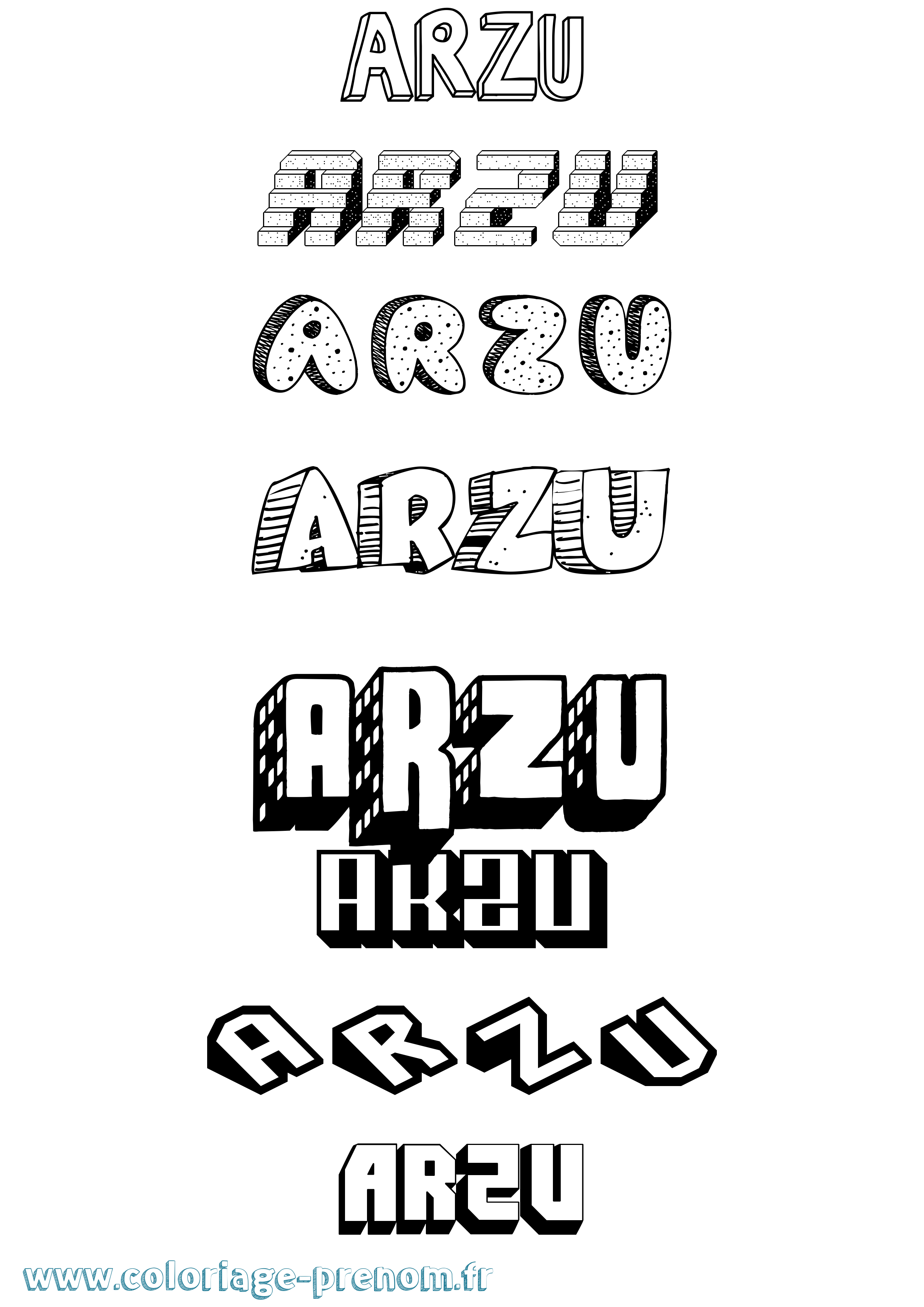 Coloriage Arzu Effet 3D Coloriage prénom Arzu Effet 3D