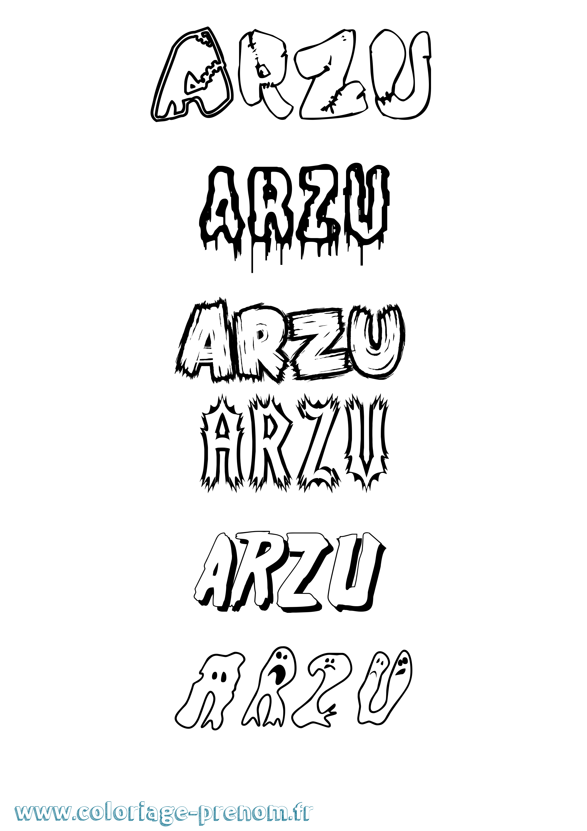 Coloriage Arzu Frisson Coloriage prénom Arzu Frisson