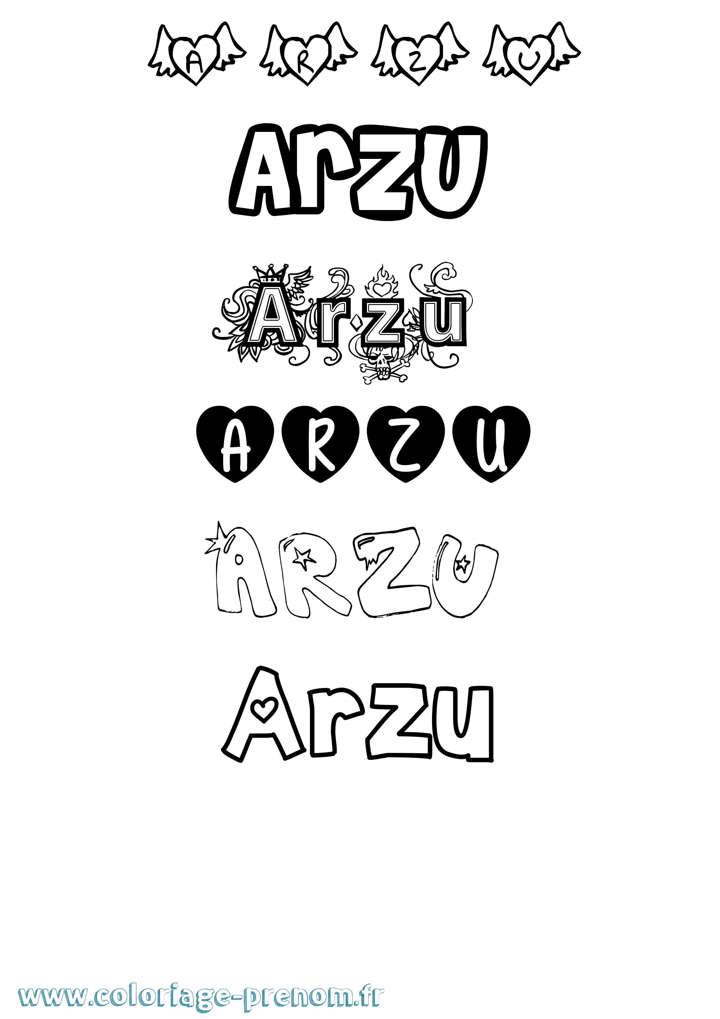 Coloriage Arzu Girly Coloriage prénom Arzu Girly