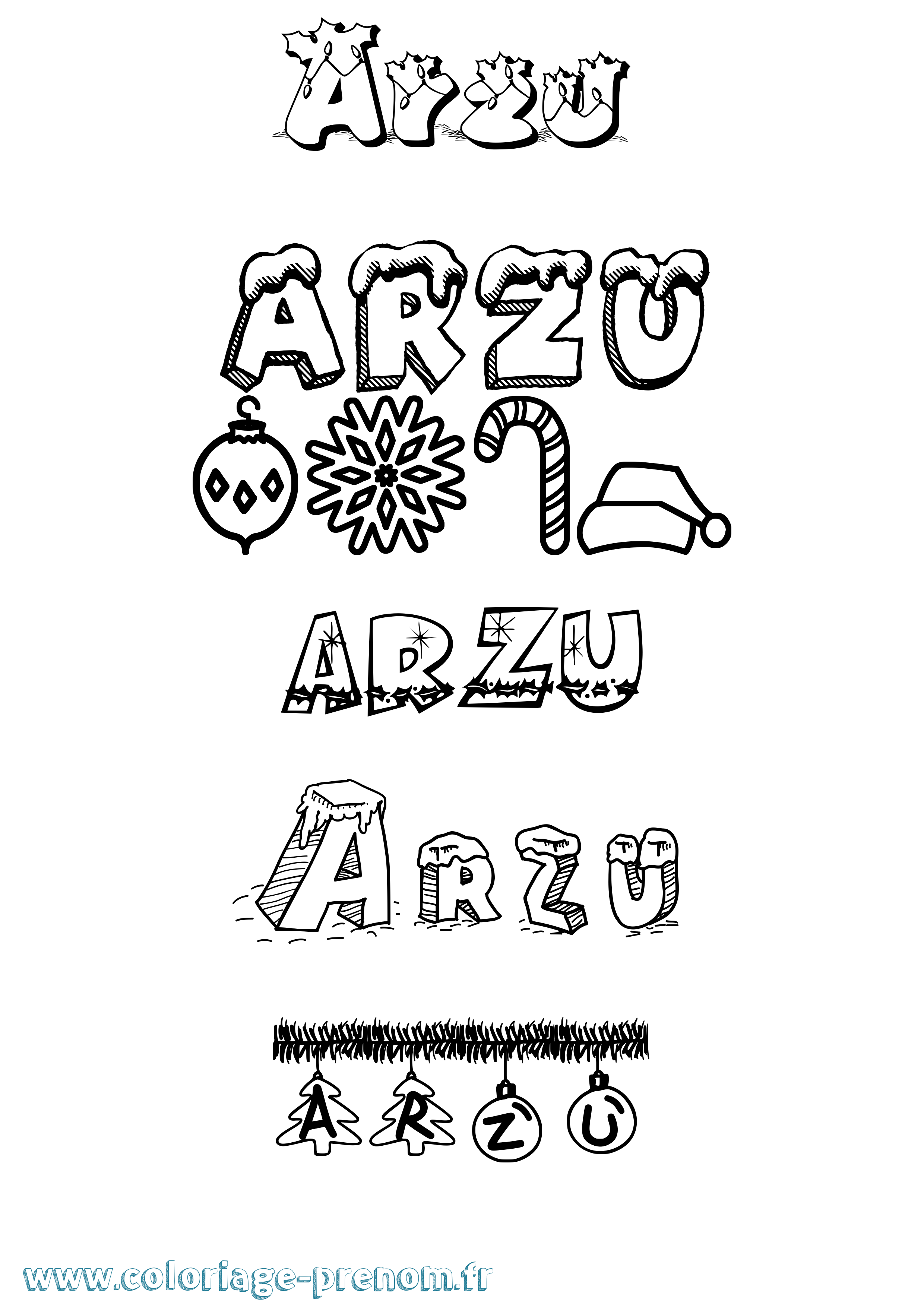 Coloriage Arzu Noël Coloriage prénom Arzu Noël